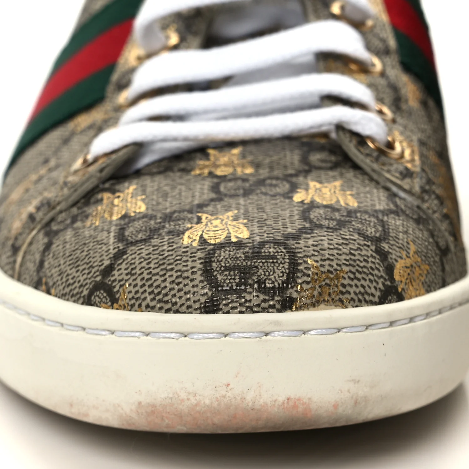 GG Supreme Monogram Bees Ayers Web Womens Ace Sneakers 37 Beige Oro Green Red - Image 11