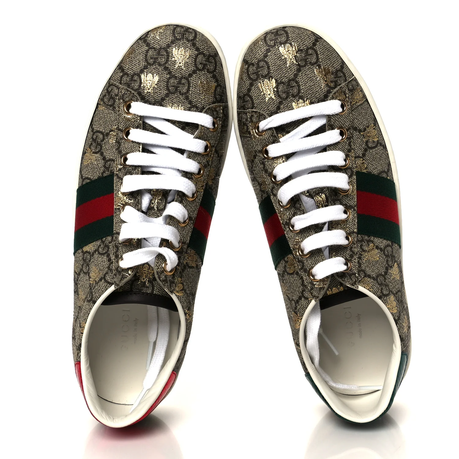 GG Supreme Monogram Bees Ayers Web Womens Ace Sneakers 37 Beige Oro Green Red - Image 2