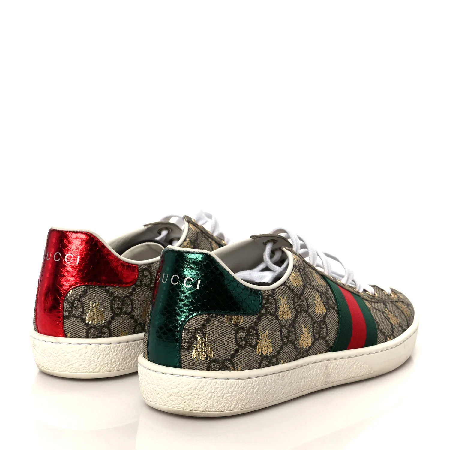 GG Supreme Monogram Bees Ayers Web Womens Ace Sneakers 37 Beige Oro Green Red - Image 5