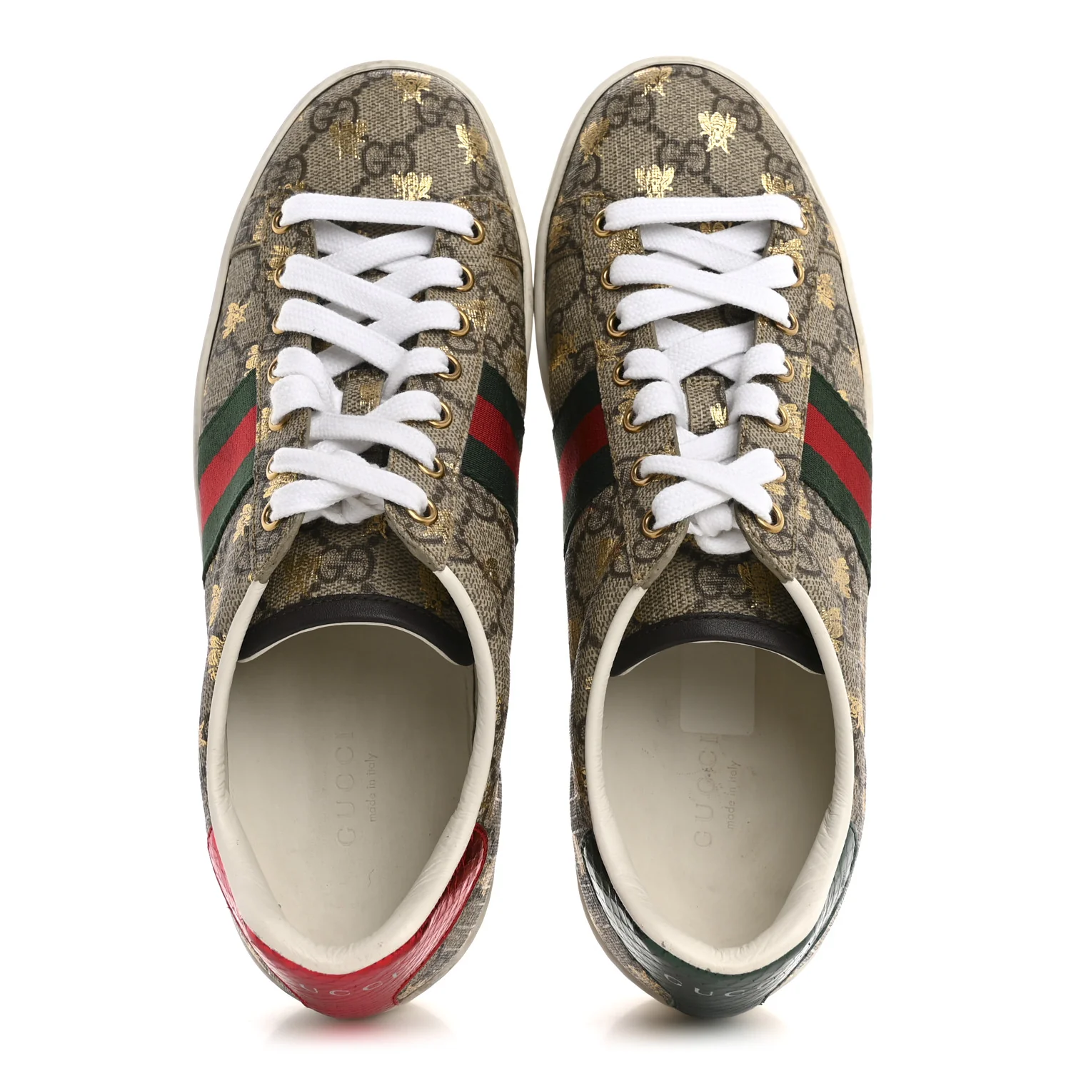 GG Supreme Monogram Bees Ayers Web Womens Ace Sneakers 37.5 Beige Oro Green Red - Image 2