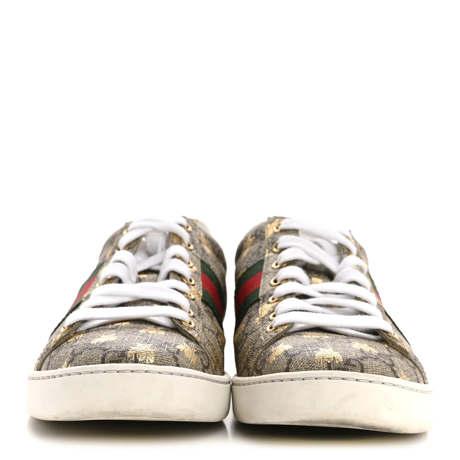GG Supreme Monogram Bees Ayers Web Womens Ace Sneakers 37.5 Beige Oro Green Red - Image 3
