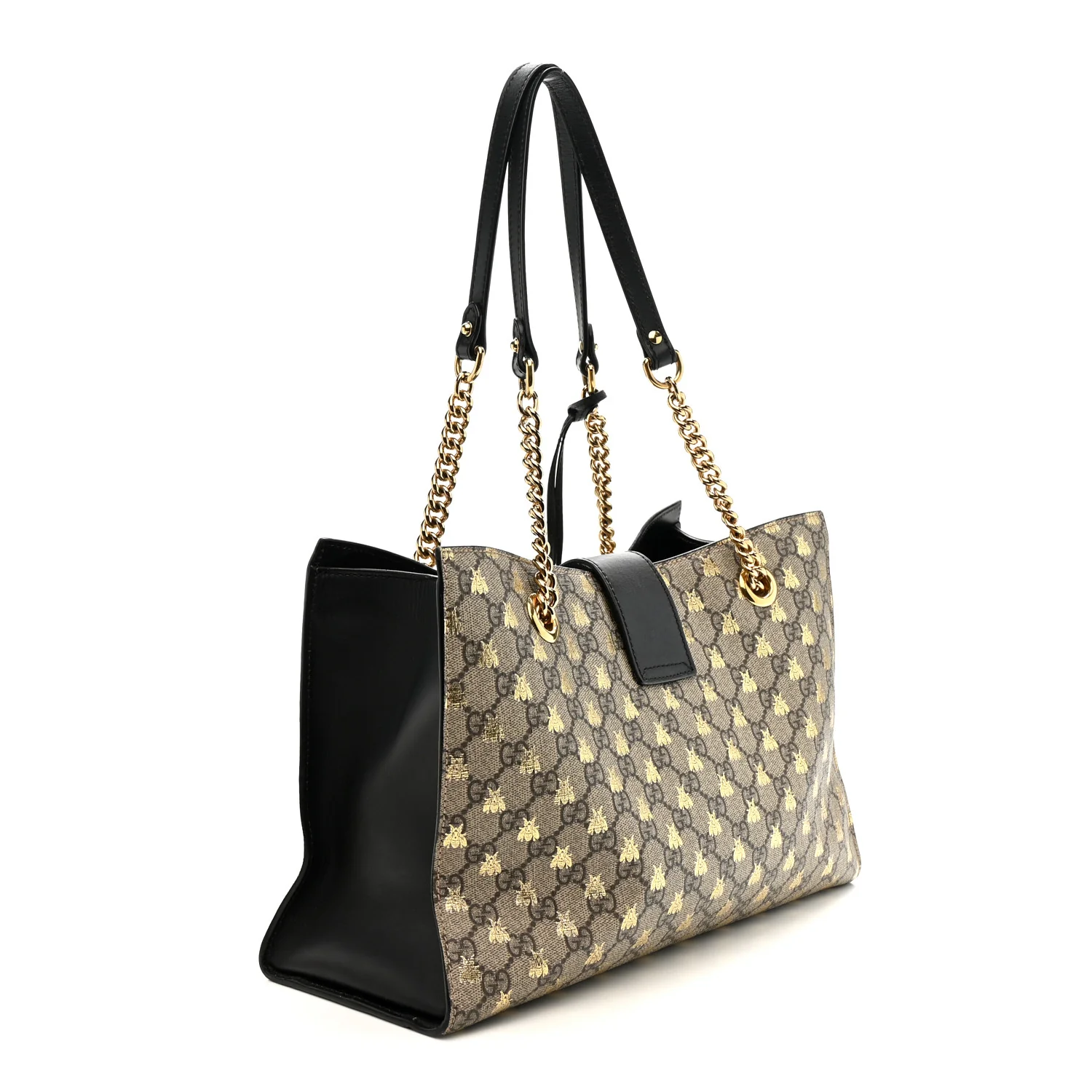 GG Supreme Monogram Bees Medium Padlock Tote Beige Oro Black - Image 3