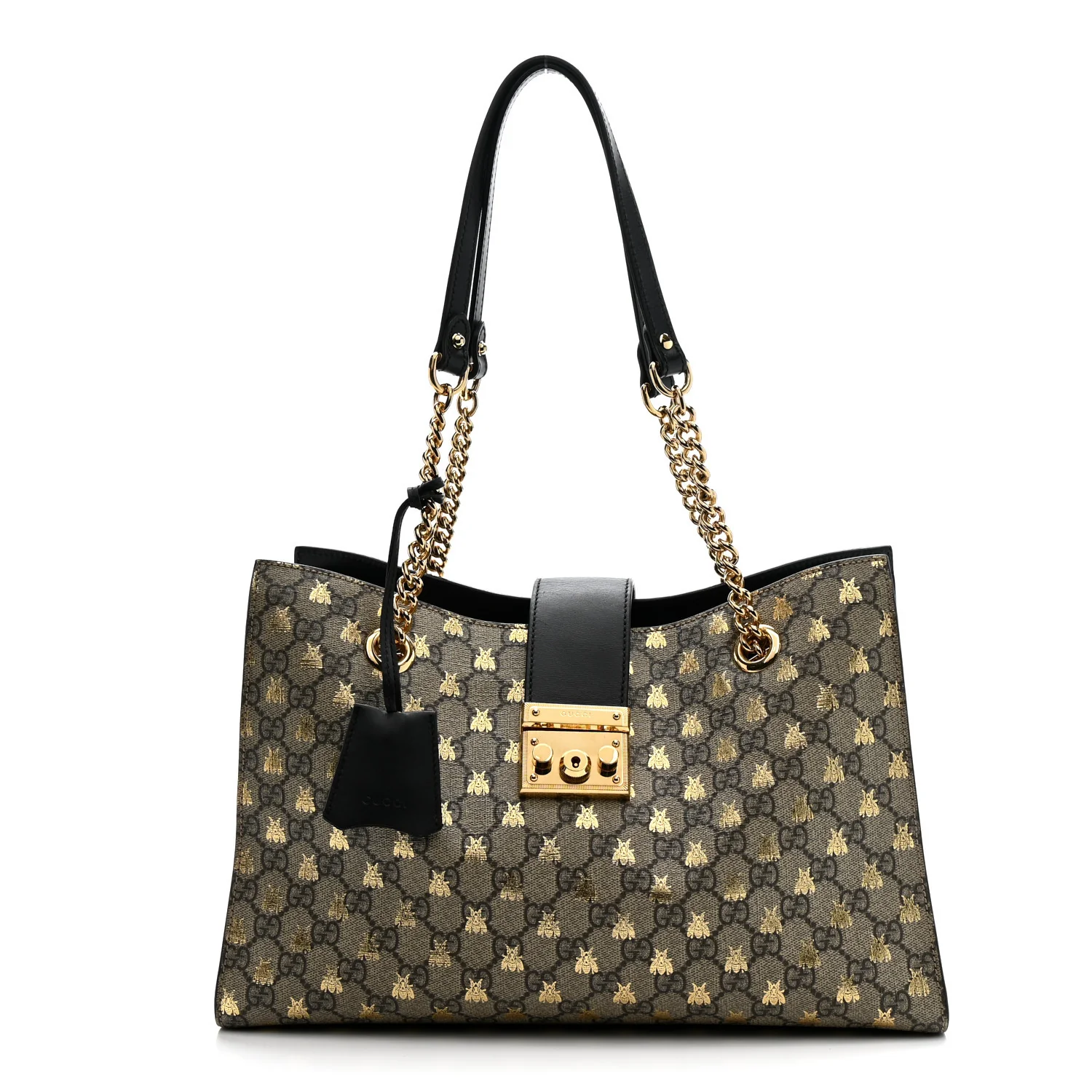GG Supreme Monogram Bees Medium Padlock Tote Beige Oro Black