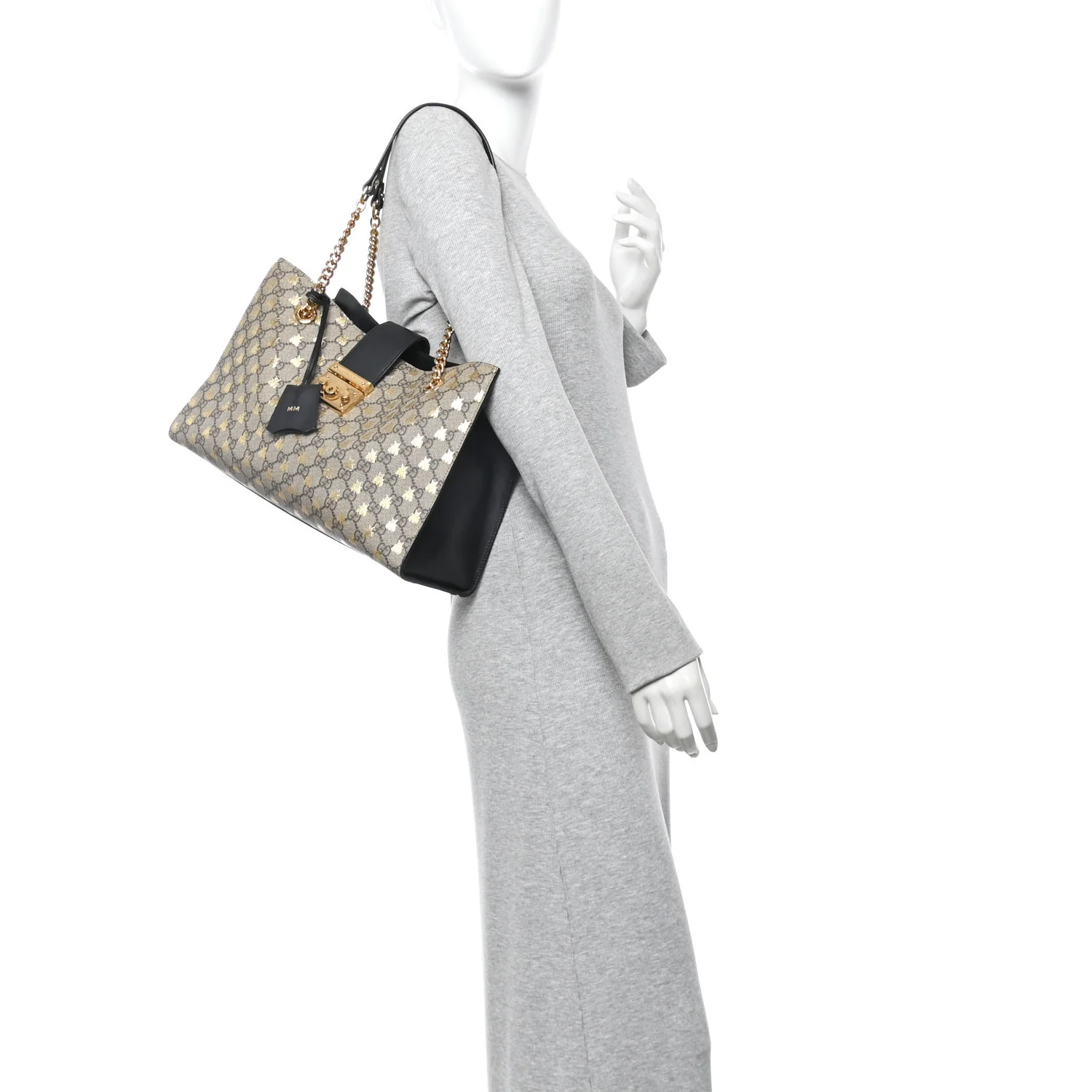 GG Supreme Monogram Bees Medium Padlock Tote Beige Oro Black - Image 2