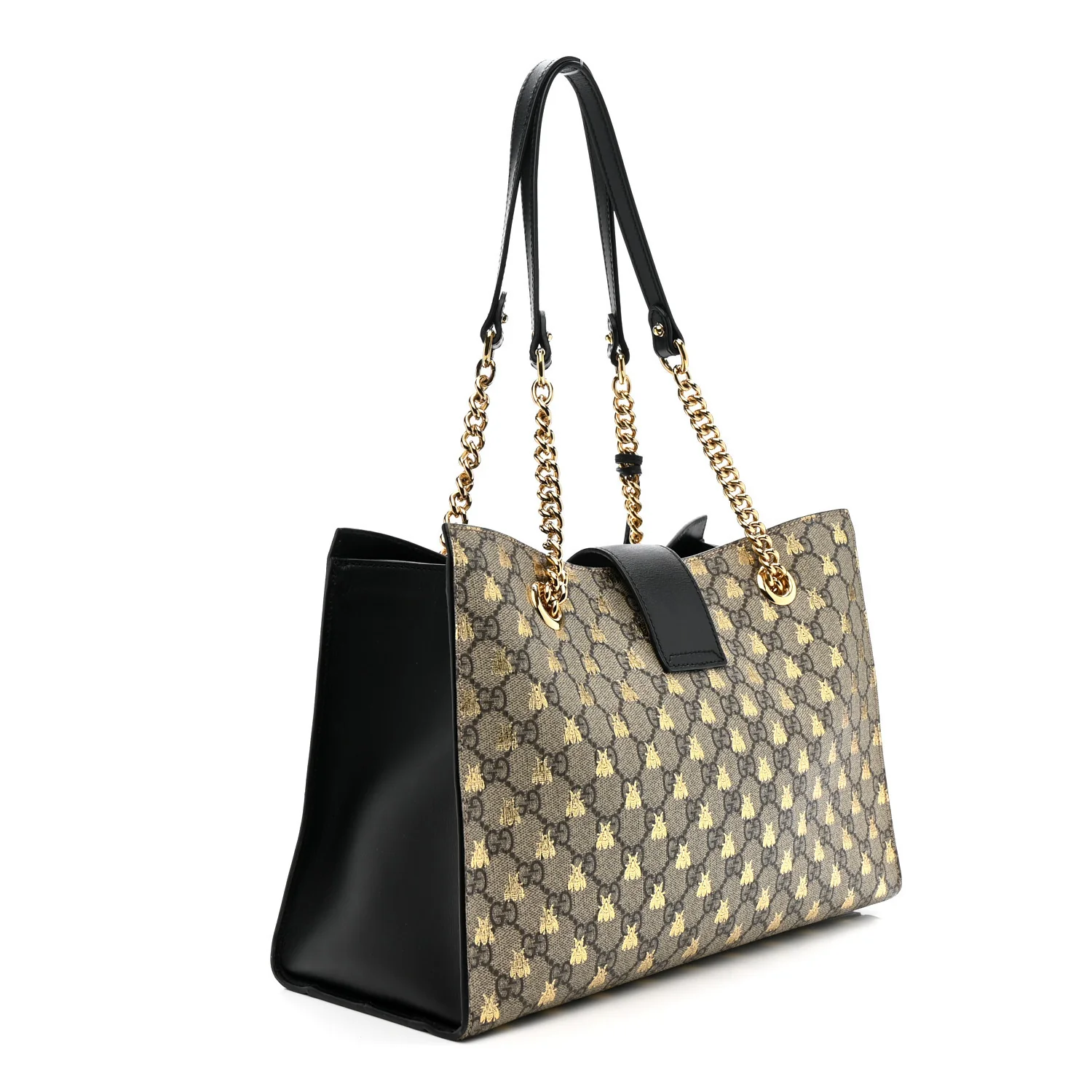 GG Supreme Monogram Bees Medium Padlock Tote Beige Oro Black - Image 3
