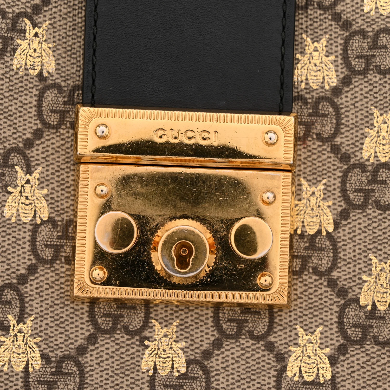 GG Supreme Monogram Bees Small Padlock Tote Beige Oro Black - Image 12
