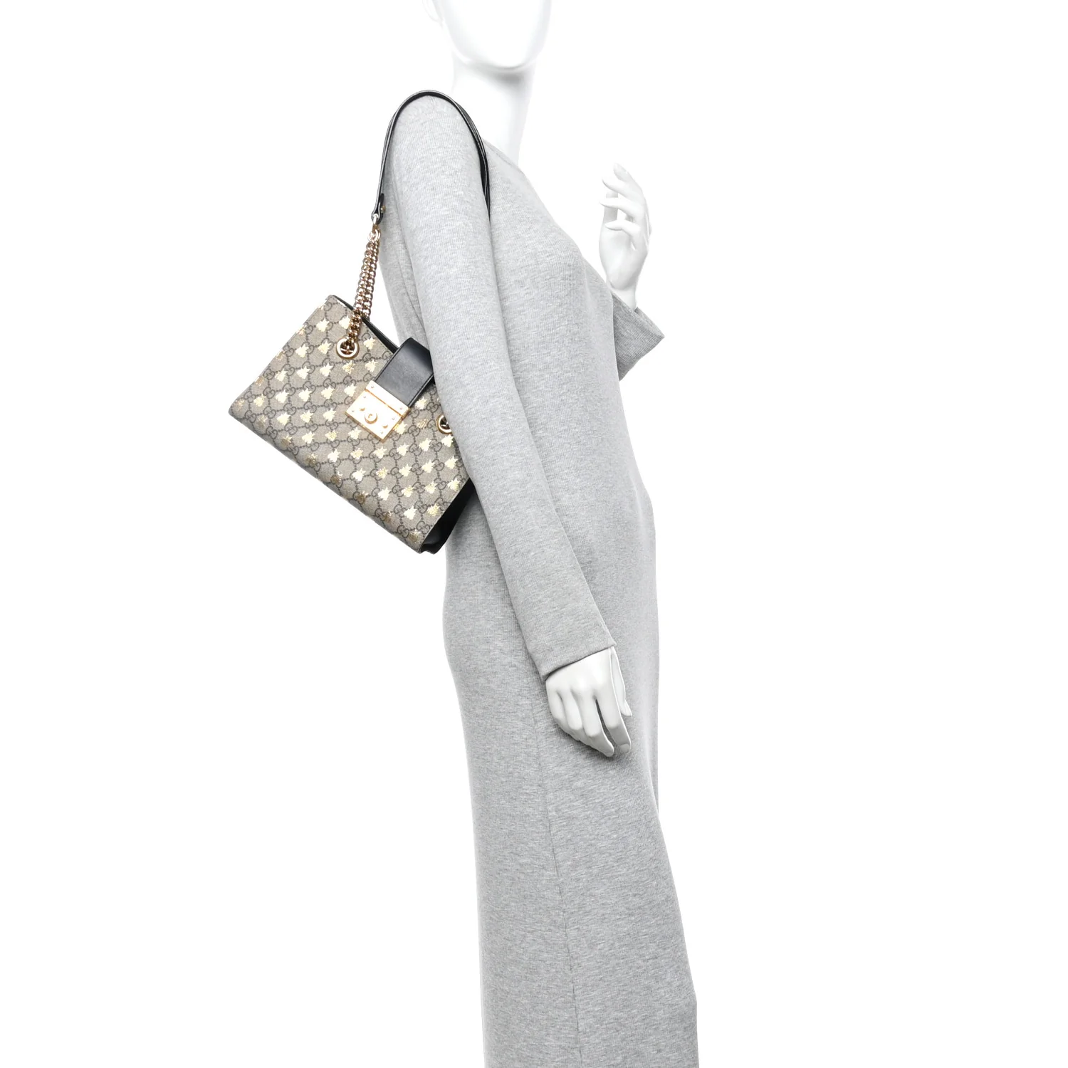 GG Supreme Monogram Bees Small Padlock Tote Beige Oro Black - Image 2