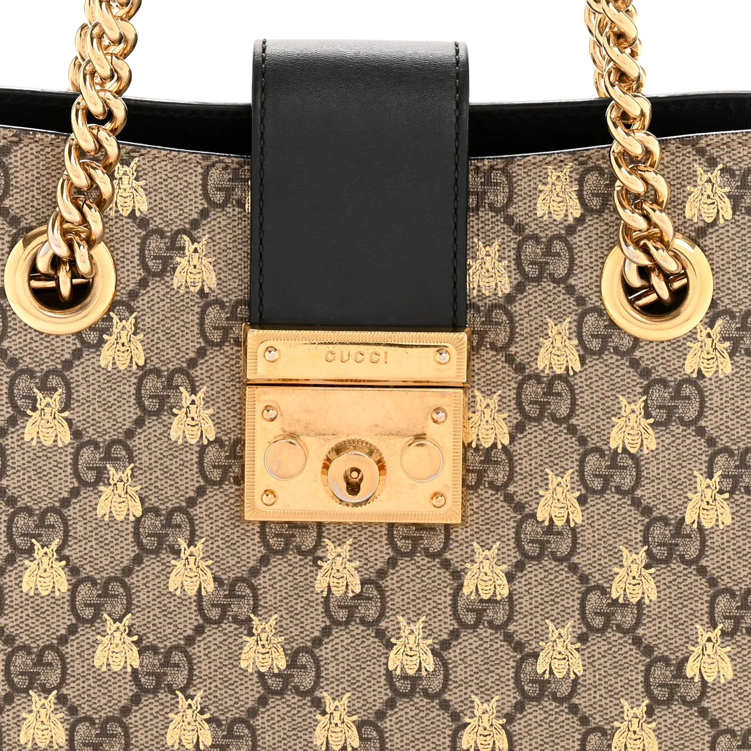 GG Supreme Monogram Bees Small Padlock Tote Beige Oro Black - Image 8