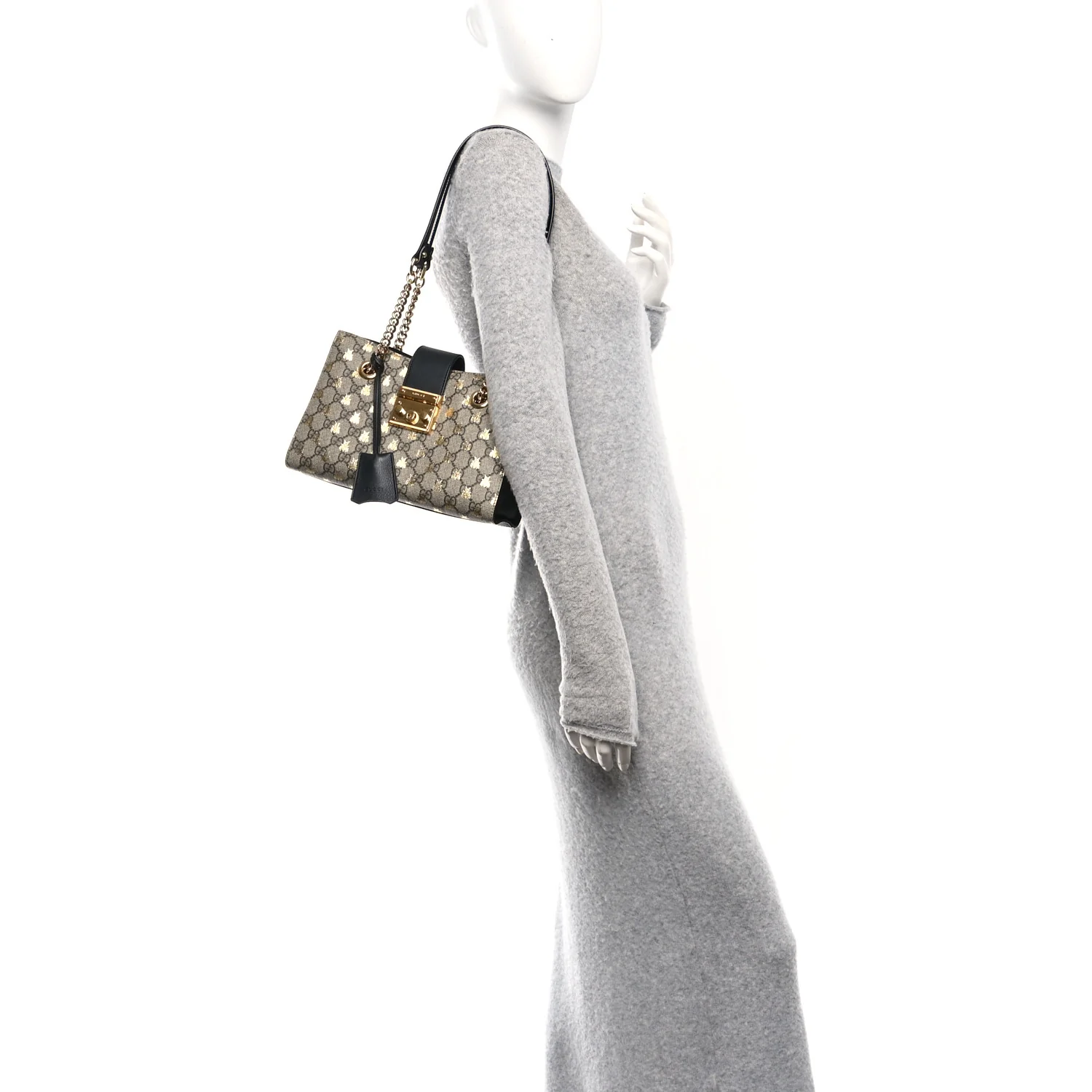 GG Supreme Monogram Bees Small Padlock Tote Beige Oro Black - Image 2
