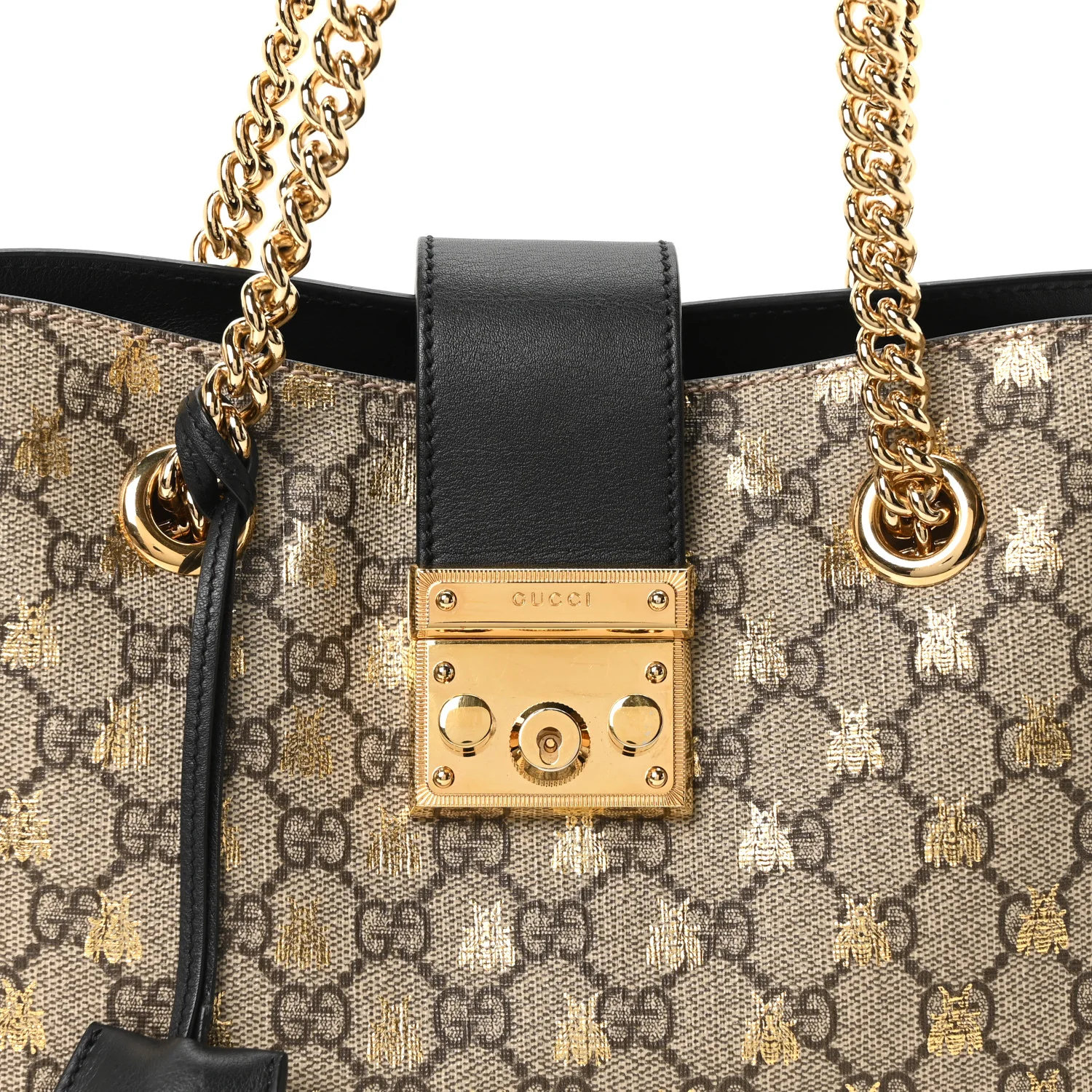 GG Supreme Monogram Bees Small Padlock Tote Beige Oro Black - Image 8