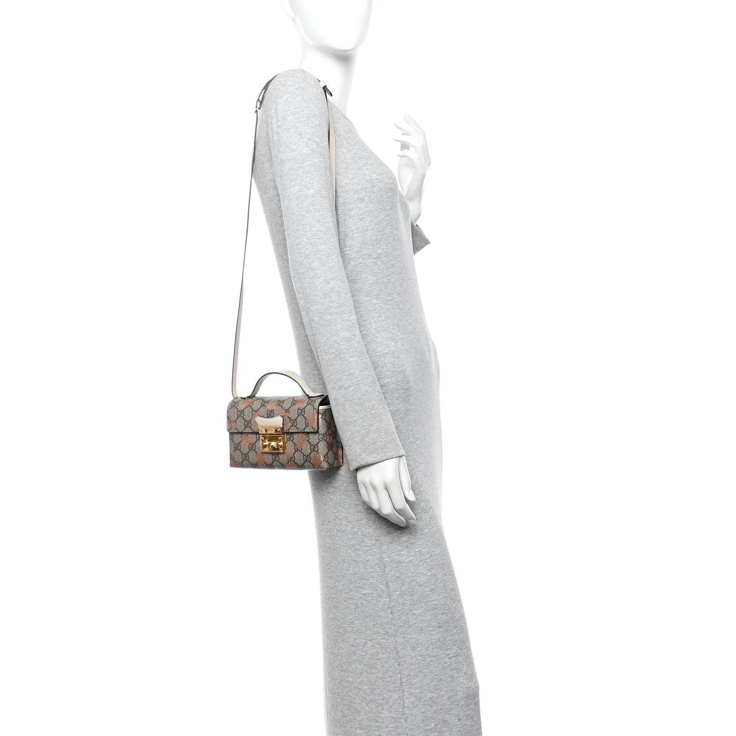 GG Supreme Monogram Berry Textured Dollar Calfskin Mini Padlock Top Handle Shoulder Bag Beige Ebony Light Copper Mystic White - Image 2