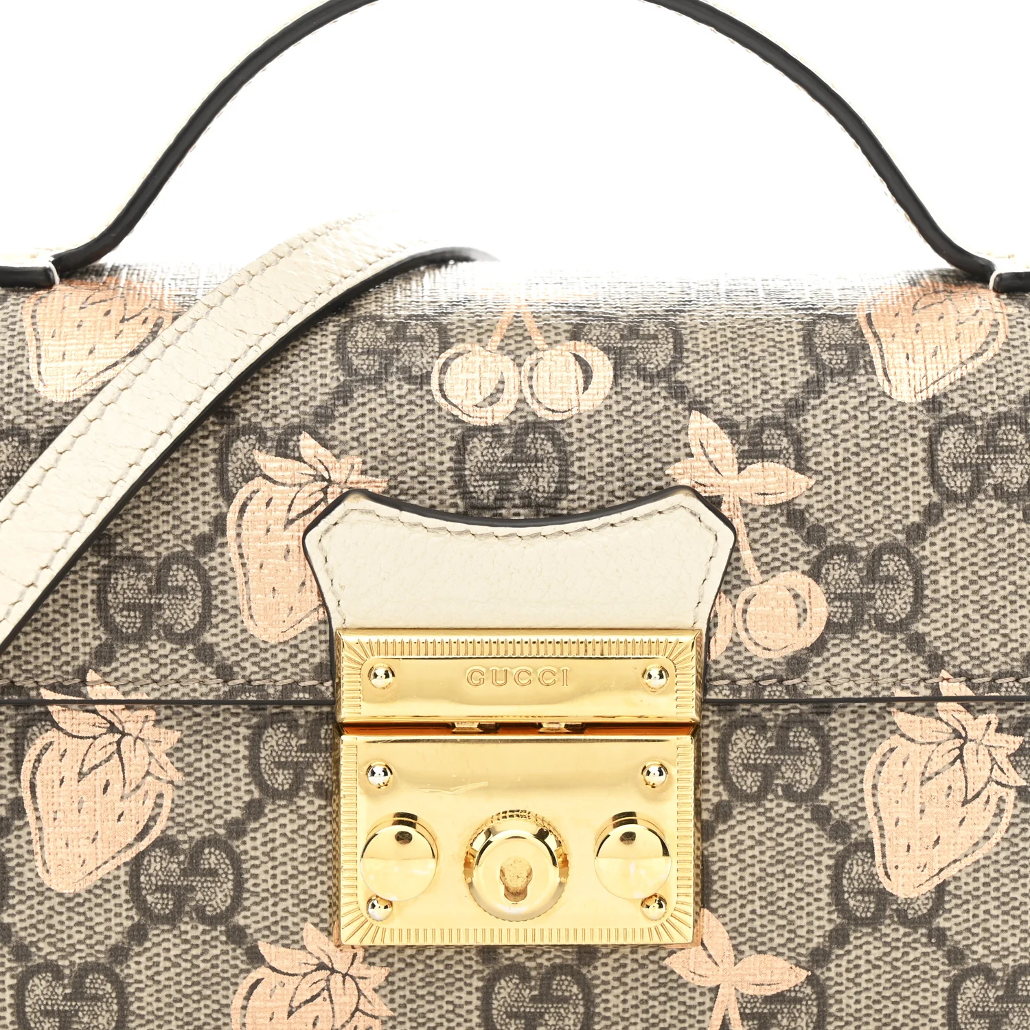 GG Supreme Monogram Berry Textured Dollar Calfskin Mini Padlock Top Handle Shoulder Bag Beige Ebony Light Copper Mystic White - Image 8