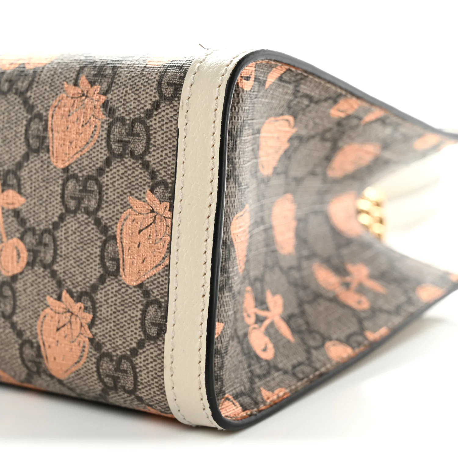 GG Supreme Monogram Berry Textured Dollar Calfskin Small Padlock Tote Beige Ebony Light Copper Mystic White - Image 10