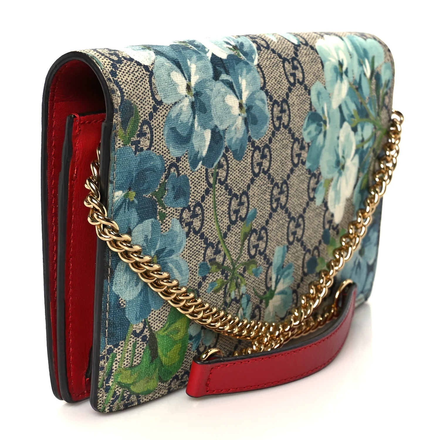 GG Supreme Monogram Blooms Chain Wallet Blue - Image 3