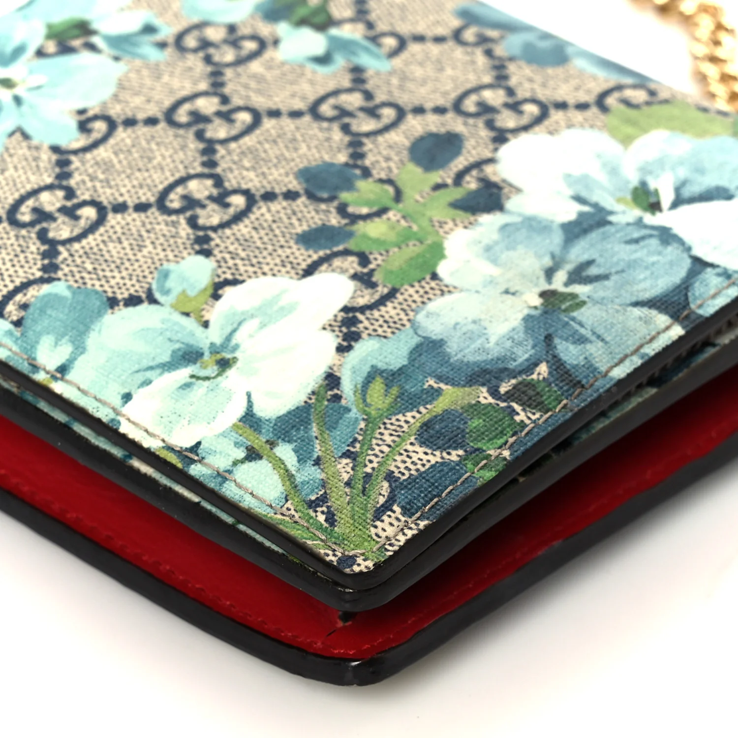GG Supreme Monogram Blooms Chain Wallet Blue - Image 9