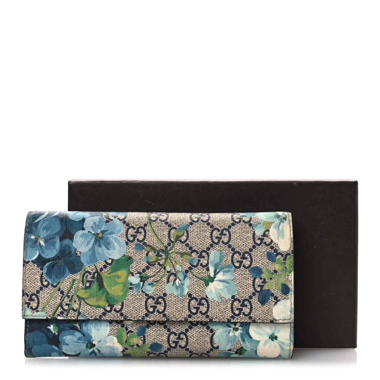 GG Supreme Monogram Blooms Continental Wallet Blue - Image 9