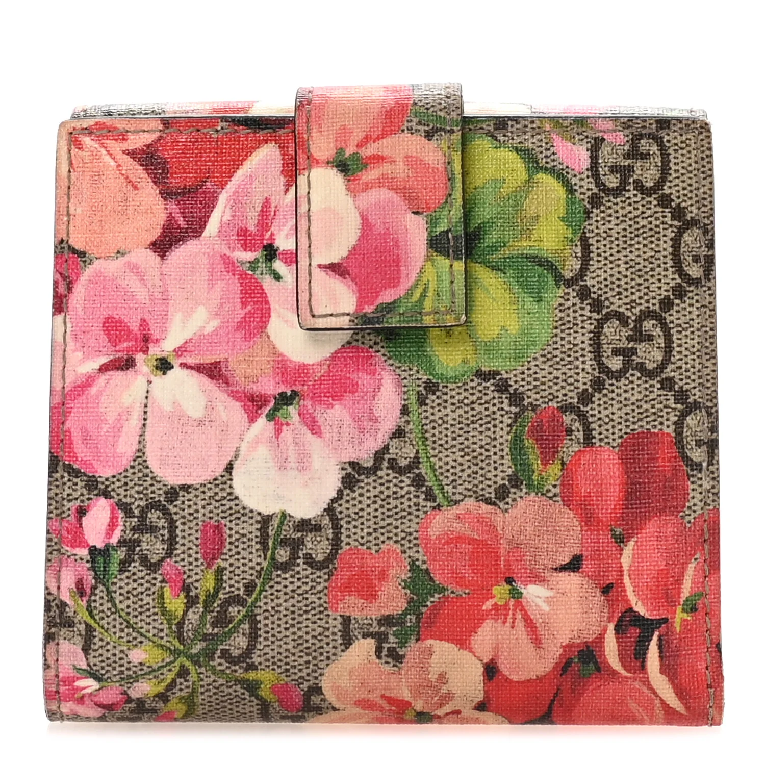 GG Supreme Monogram Blooms French Flap Wallet Beige Multicolor Dry Rose
