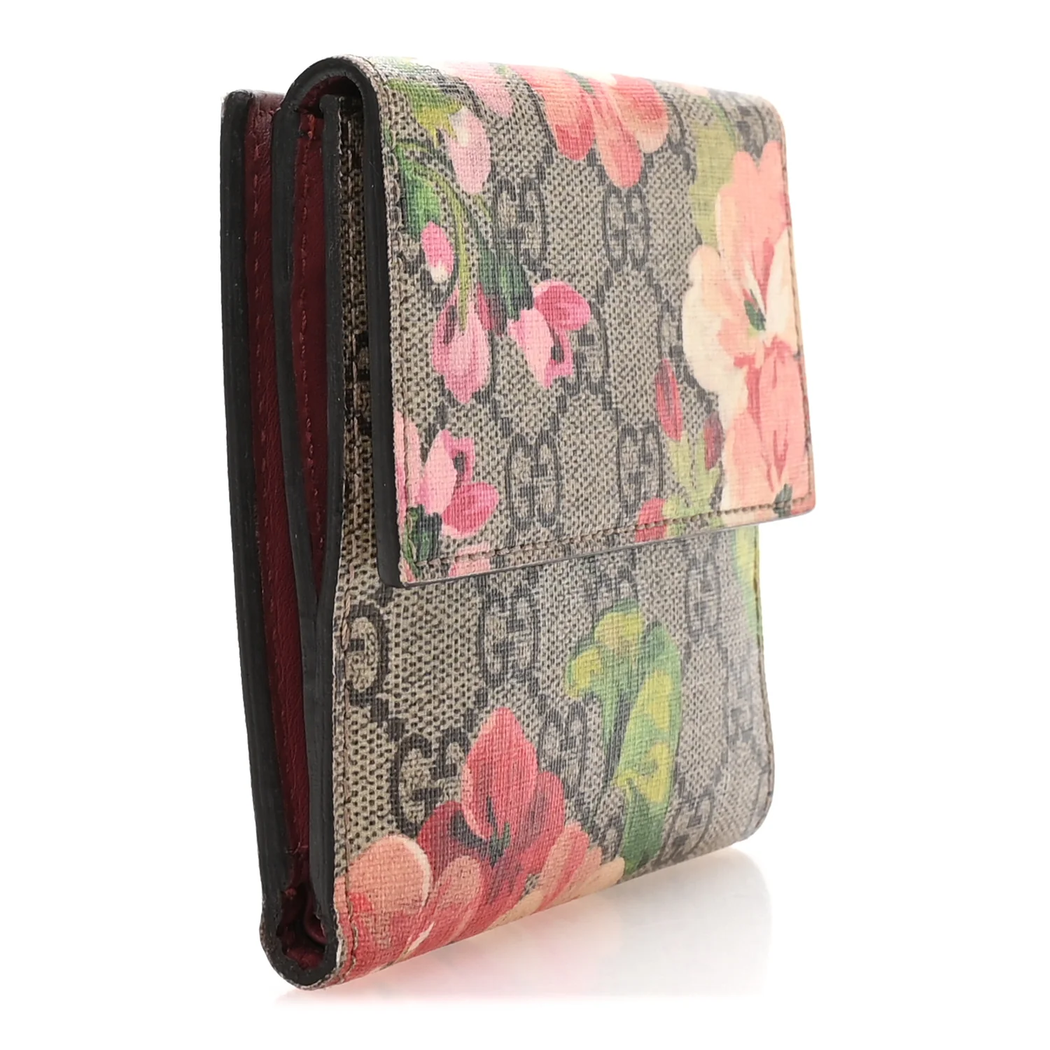 GG Supreme Monogram Blooms French Flap Wallet Beige Multicolor Dry Rose - Image 3