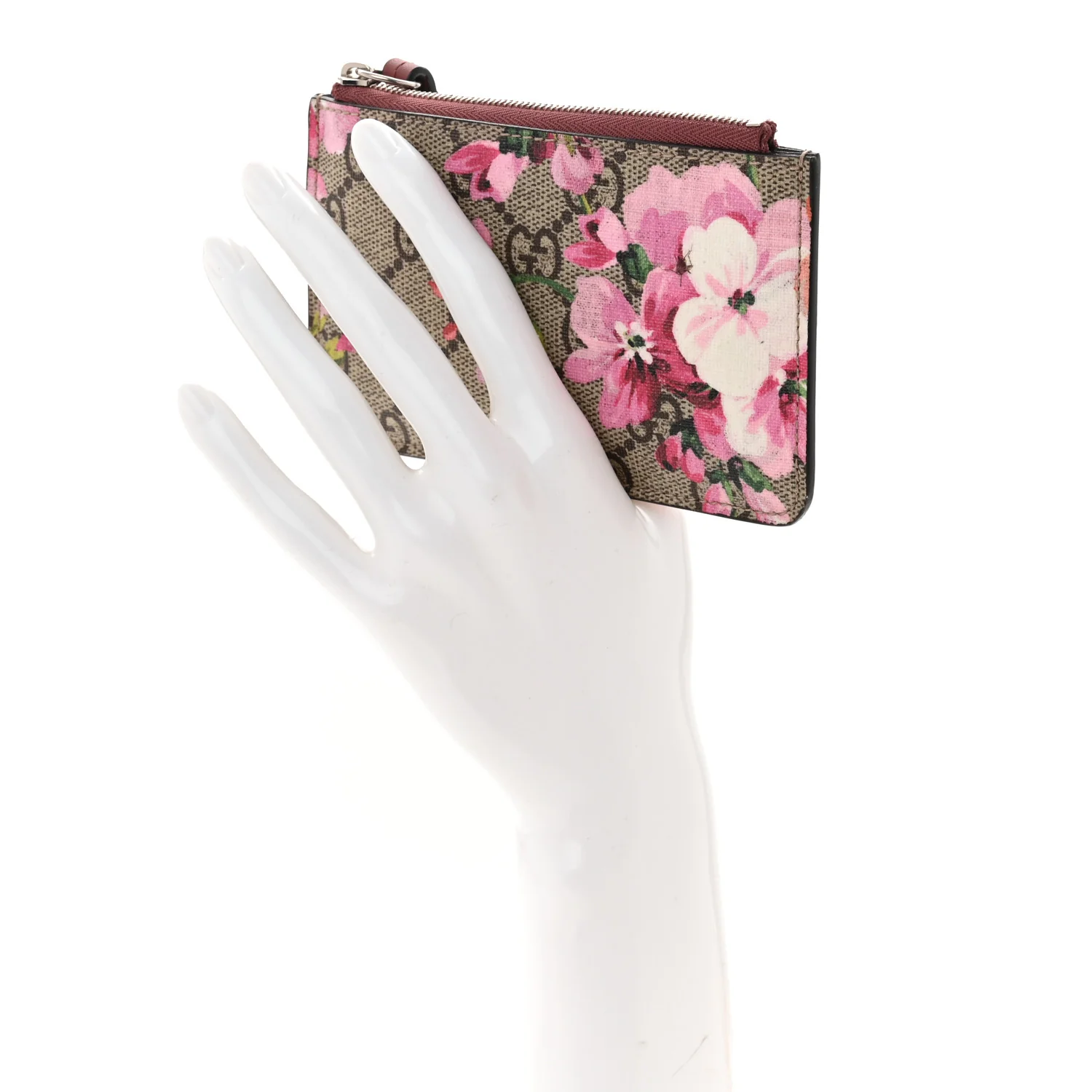 GG Supreme Monogram Blooms Key Ring Coin Case Beige Multicolor Dry Rose - Image 2