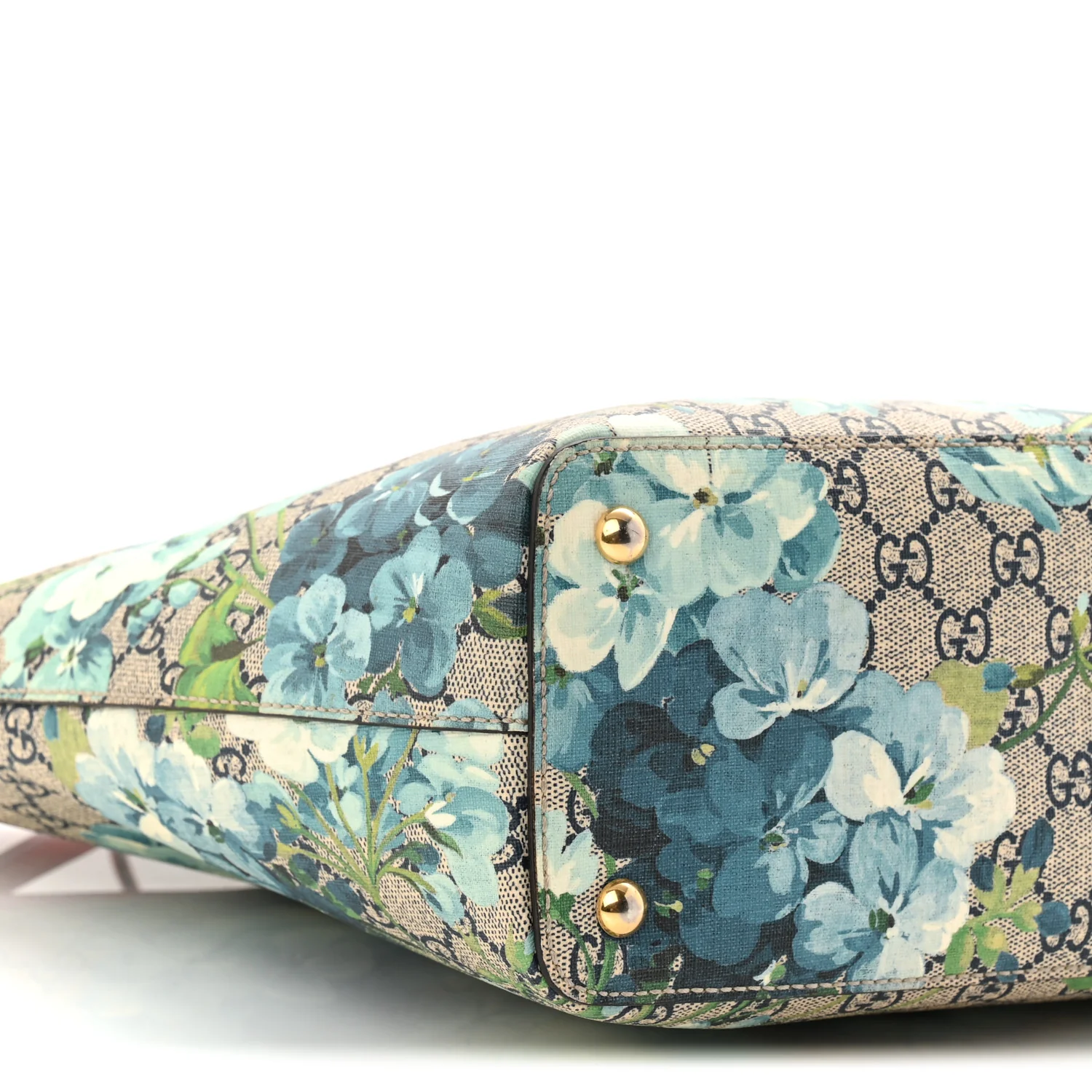 GG Supreme Monogram Blooms Medium Zippered Bucket Tote Beige Blue Navy Hibiscus Red - Image 9