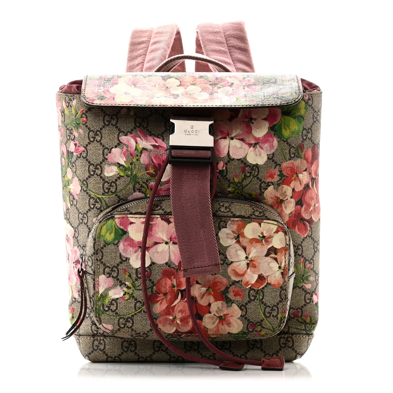 GG Supreme Monogram Blooms Small Single Buckle Backpack Beige Multicolor Dry Rose
