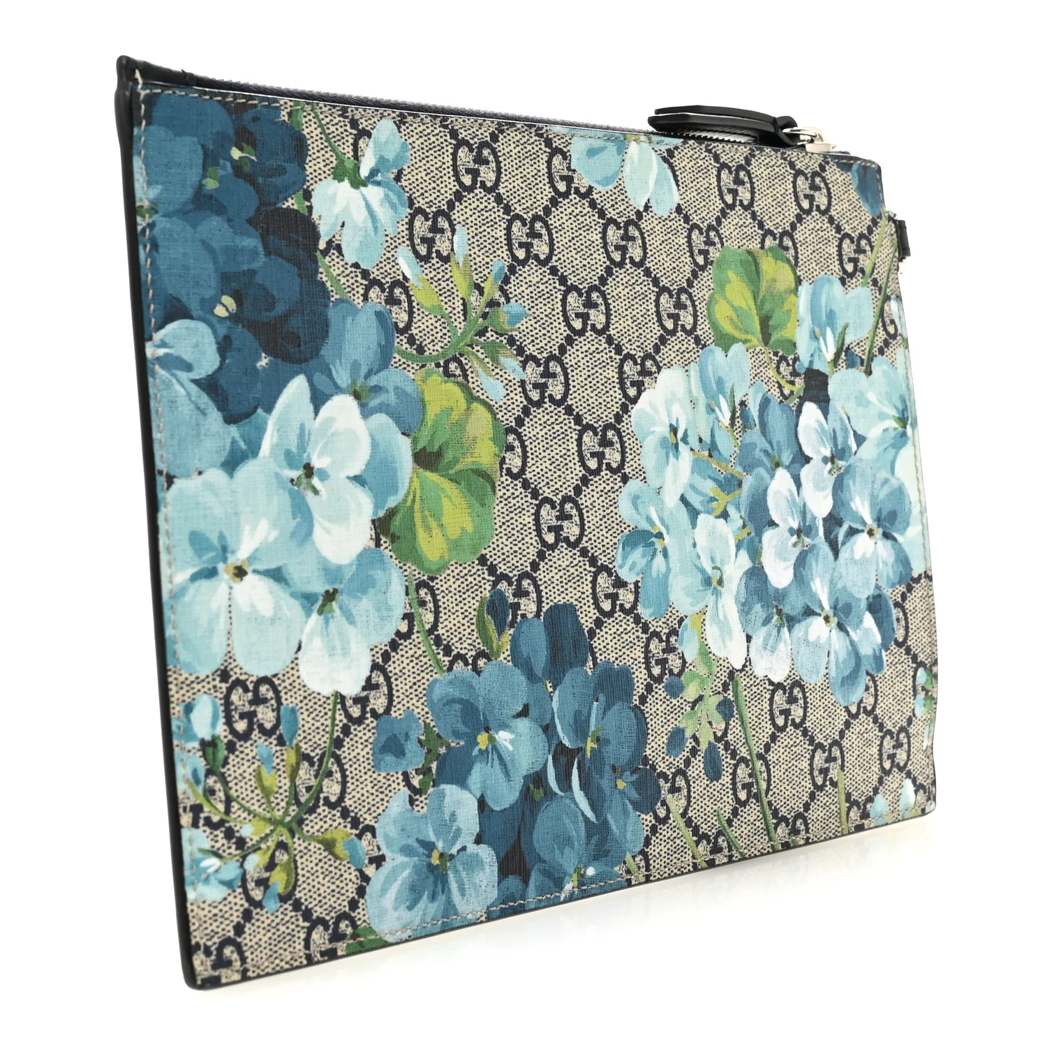 GG Supreme Monogram Blooms Small Zip Wristlet Pouch Beige Blue Black - Image 3