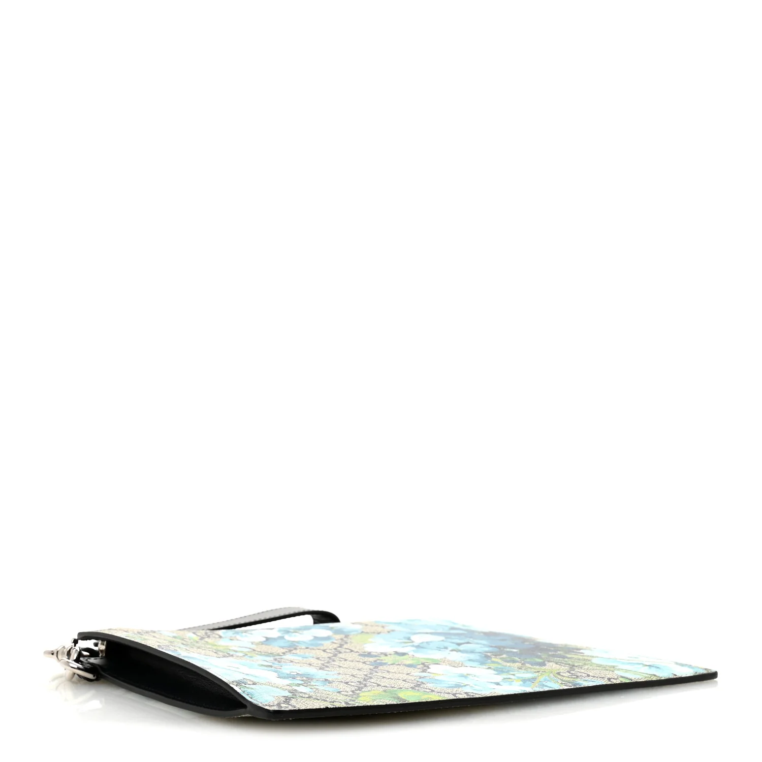 GG Supreme Monogram Blooms Small Zip Wristlet Pouch Beige Blue Black - Image 4