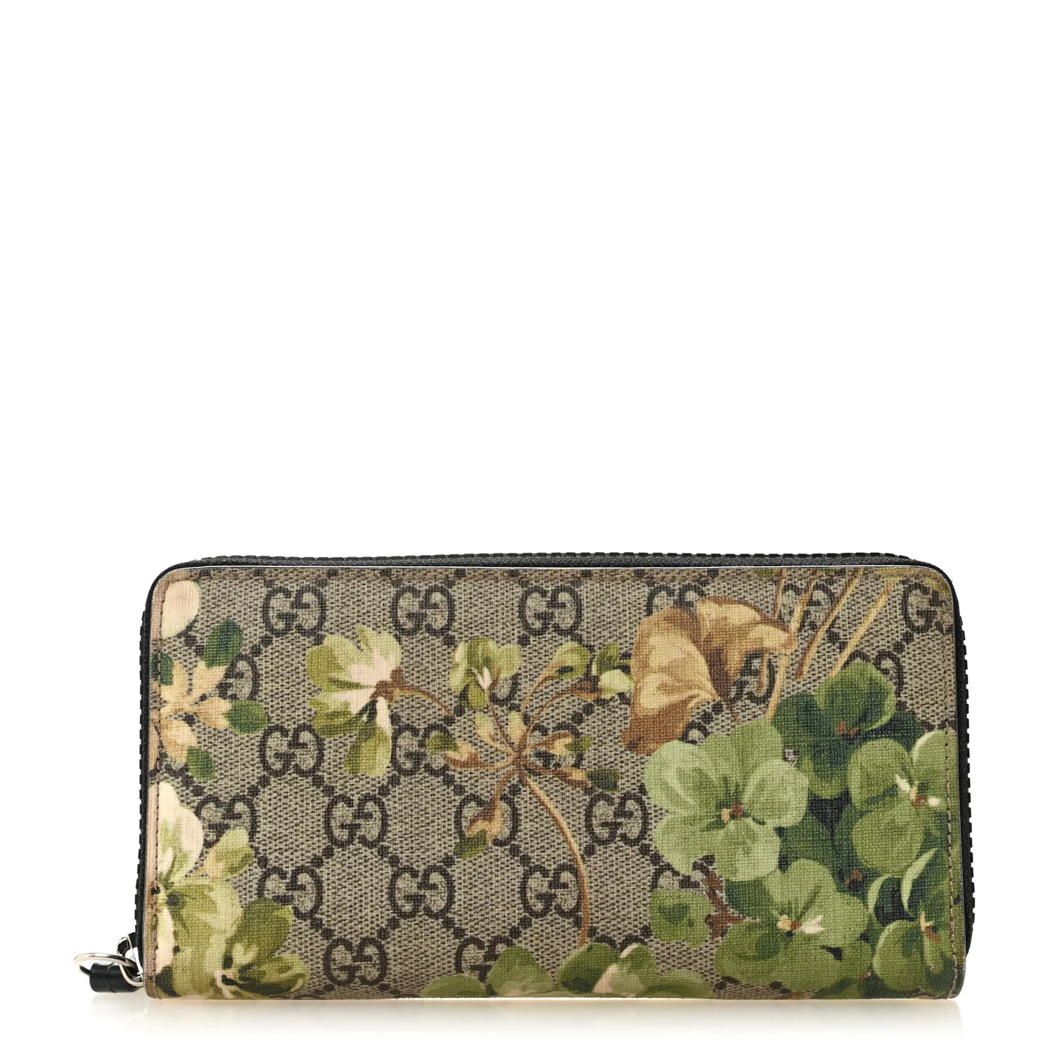 GG Supreme Monogram Blooms Zip Around Wallet Beige New Military Black