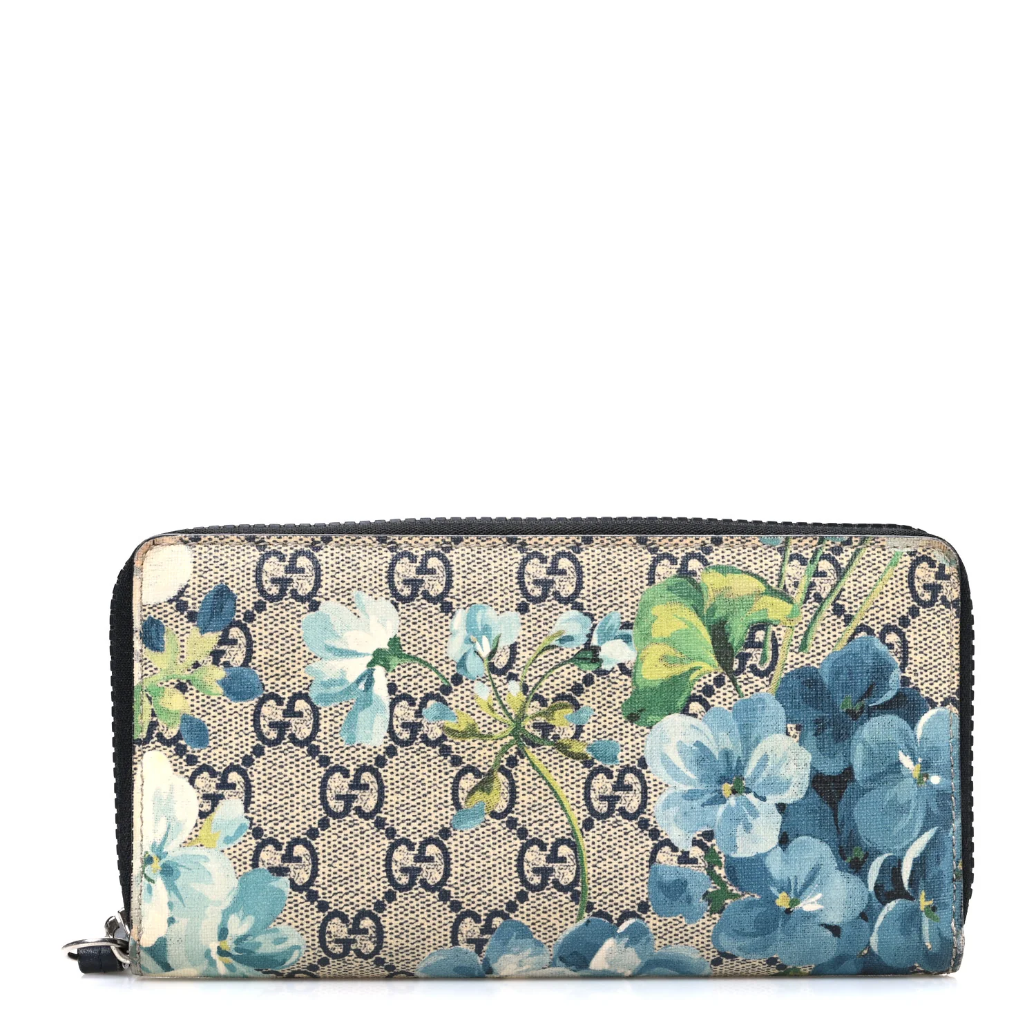 GG Supreme Monogram Blooms Zip Around Wallet Blue