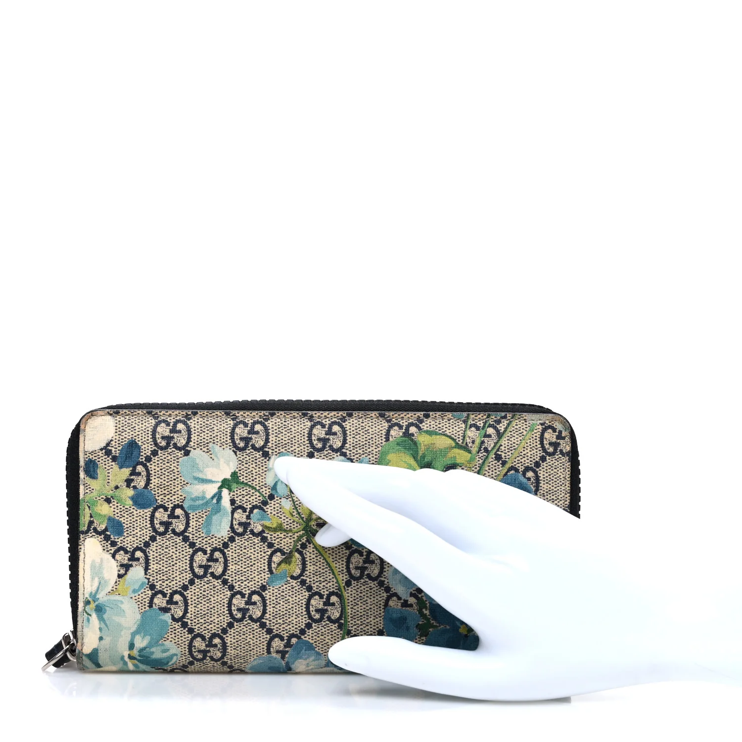 GG Supreme Monogram Blooms Zip Around Wallet Blue - Image 2