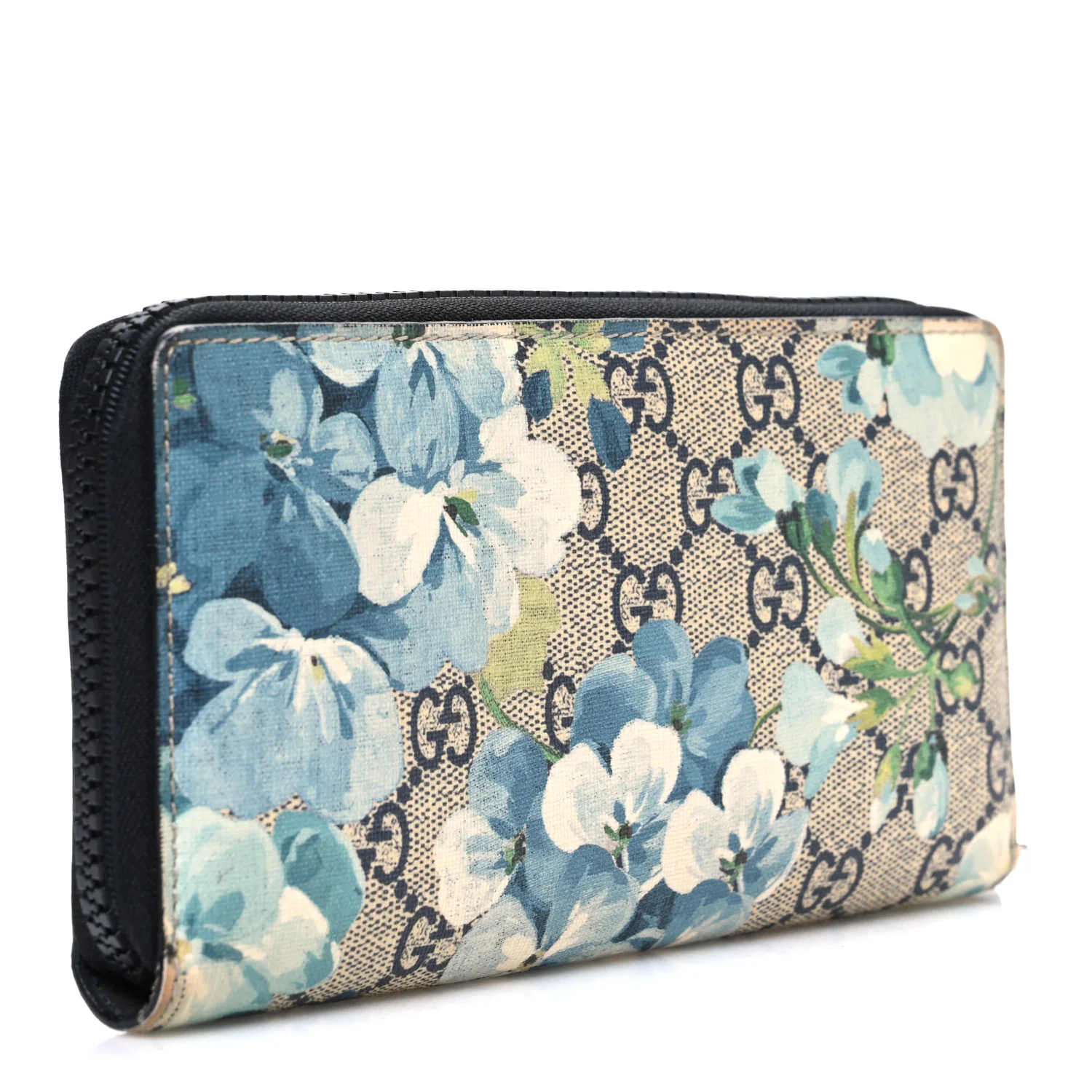 GG Supreme Monogram Blooms Zip Around Wallet Blue - Image 3