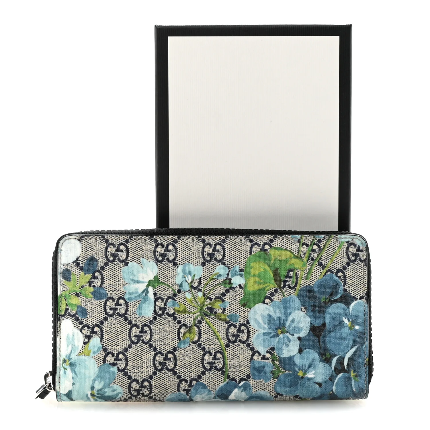 GG Supreme Monogram Blooms Zip Around Wallet Blue - Image 14