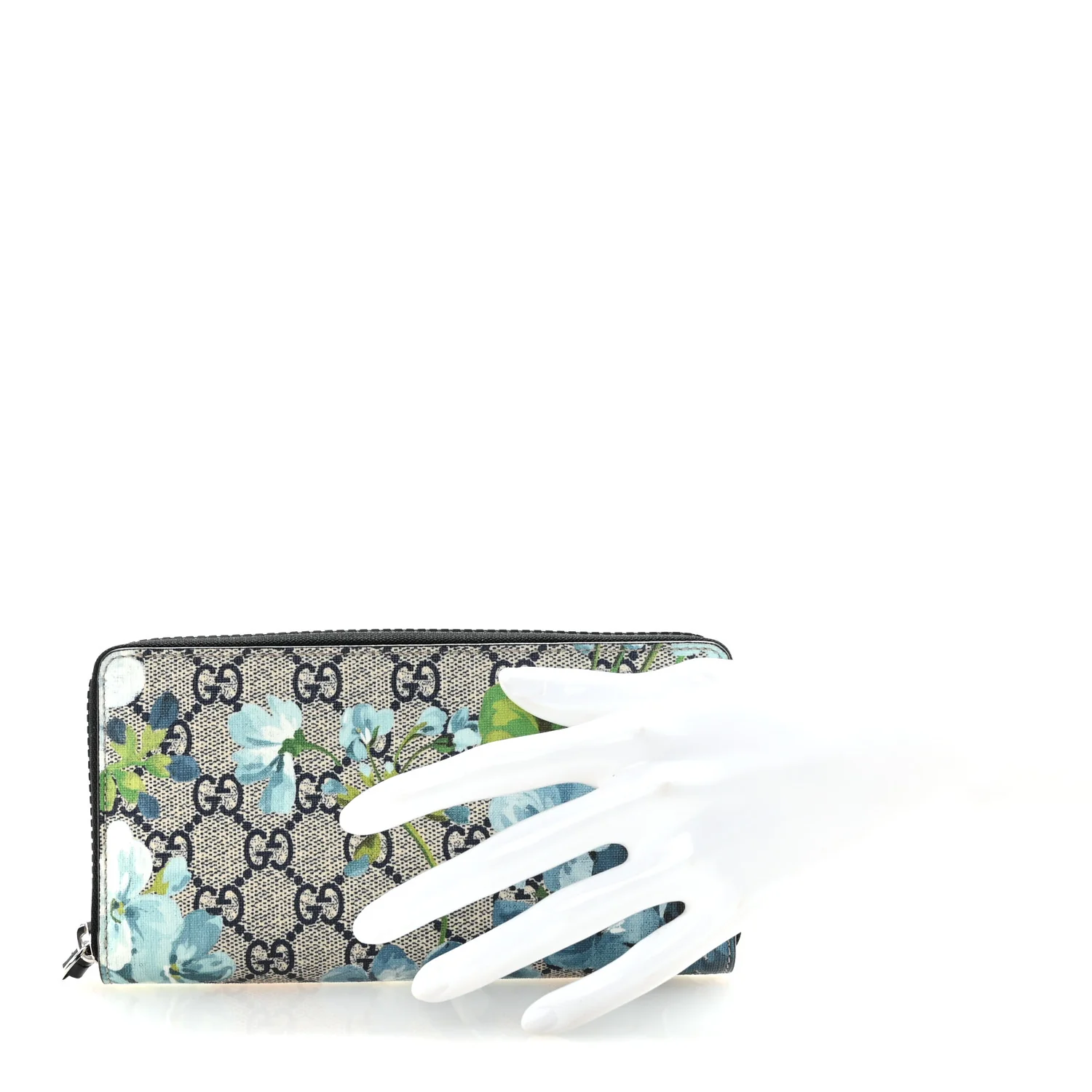 GG Supreme Monogram Blooms Zip Around Wallet Blue - Image 3