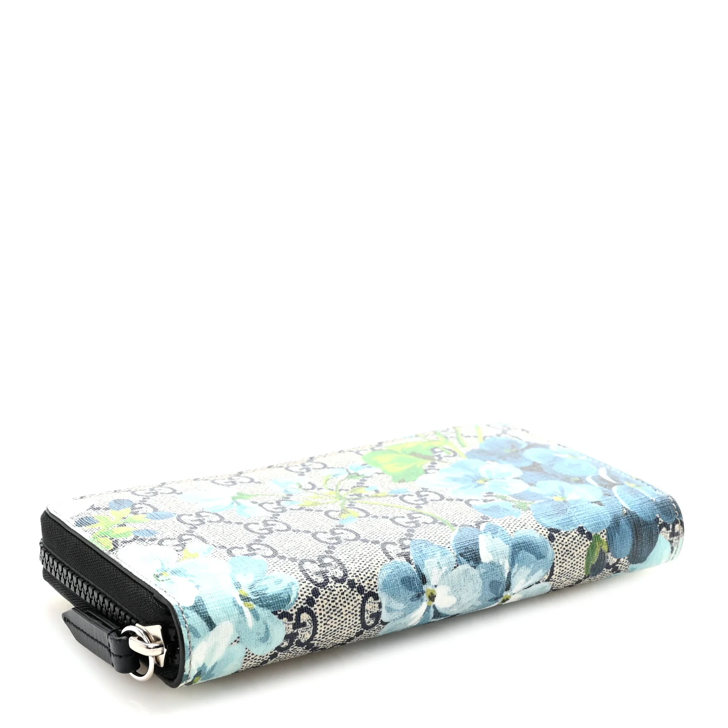 GG Supreme Monogram Blooms Zip Around Wallet Blue - Image 7