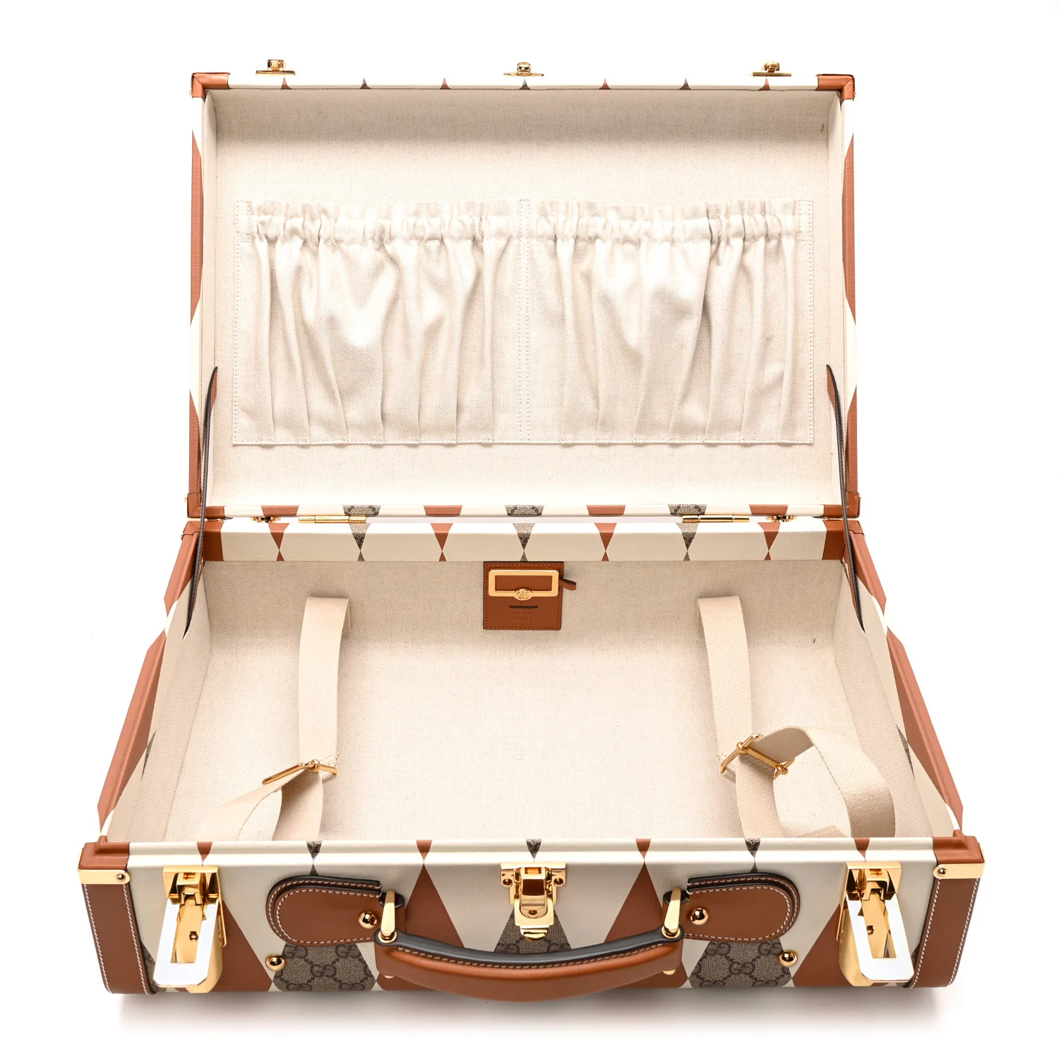 GG Supreme Monogram Boarded Dyana Calfskin Rhombus Print Savoy Medium Rigid Suitcase Beige Ebony Mystic White Hazel Brown - Image 4