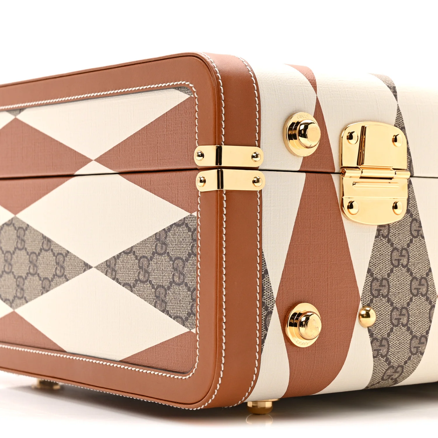 GG Supreme Monogram Boarded Dyana Calfskin Rhombus Print Savoy Medium Rigid Suitcase Beige Ebony Mystic White Hazel Brown - Image 7