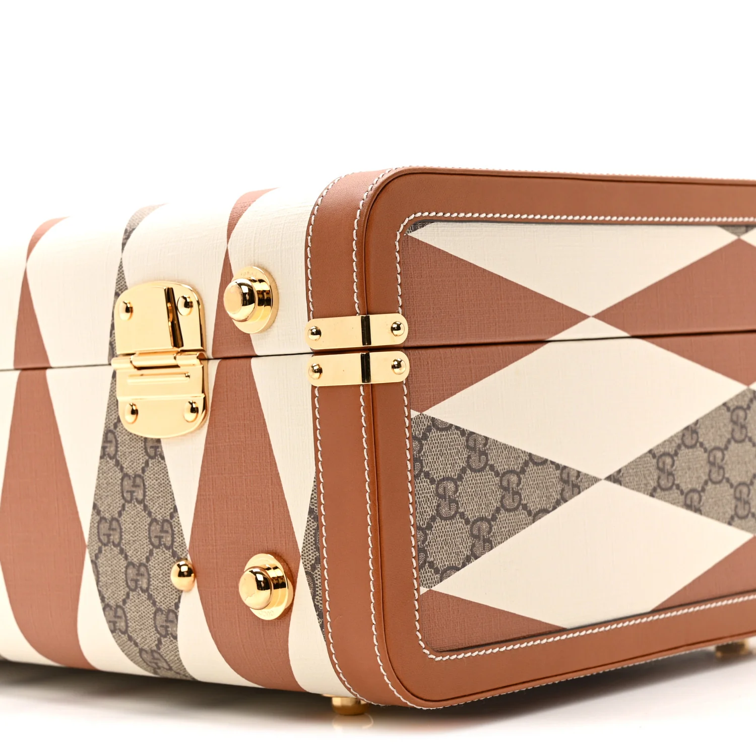 GG Supreme Monogram Boarded Dyana Calfskin Rhombus Print Savoy Medium Rigid Suitcase Beige Ebony Mystic White Hazel Brown - Image 8
