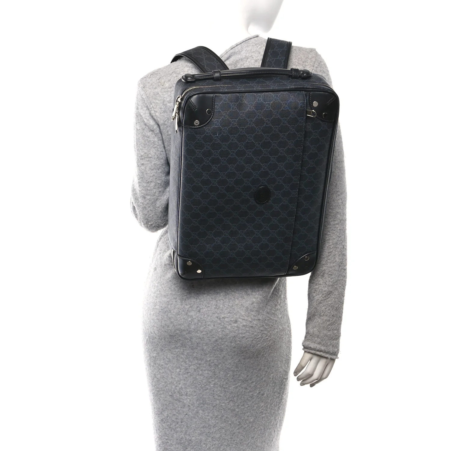 GG Supreme Monogram Briefcase Backpack Black Grey - Image 2