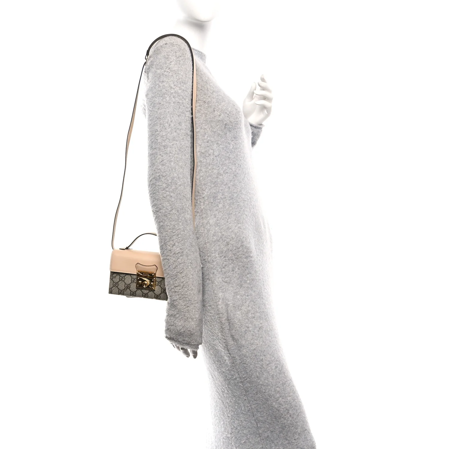 GG Supreme Monogram Calfskin Horsebit Print Mini Padlock Top Handle Shoulder Bag Beige Ebony Light Pink - Image 2