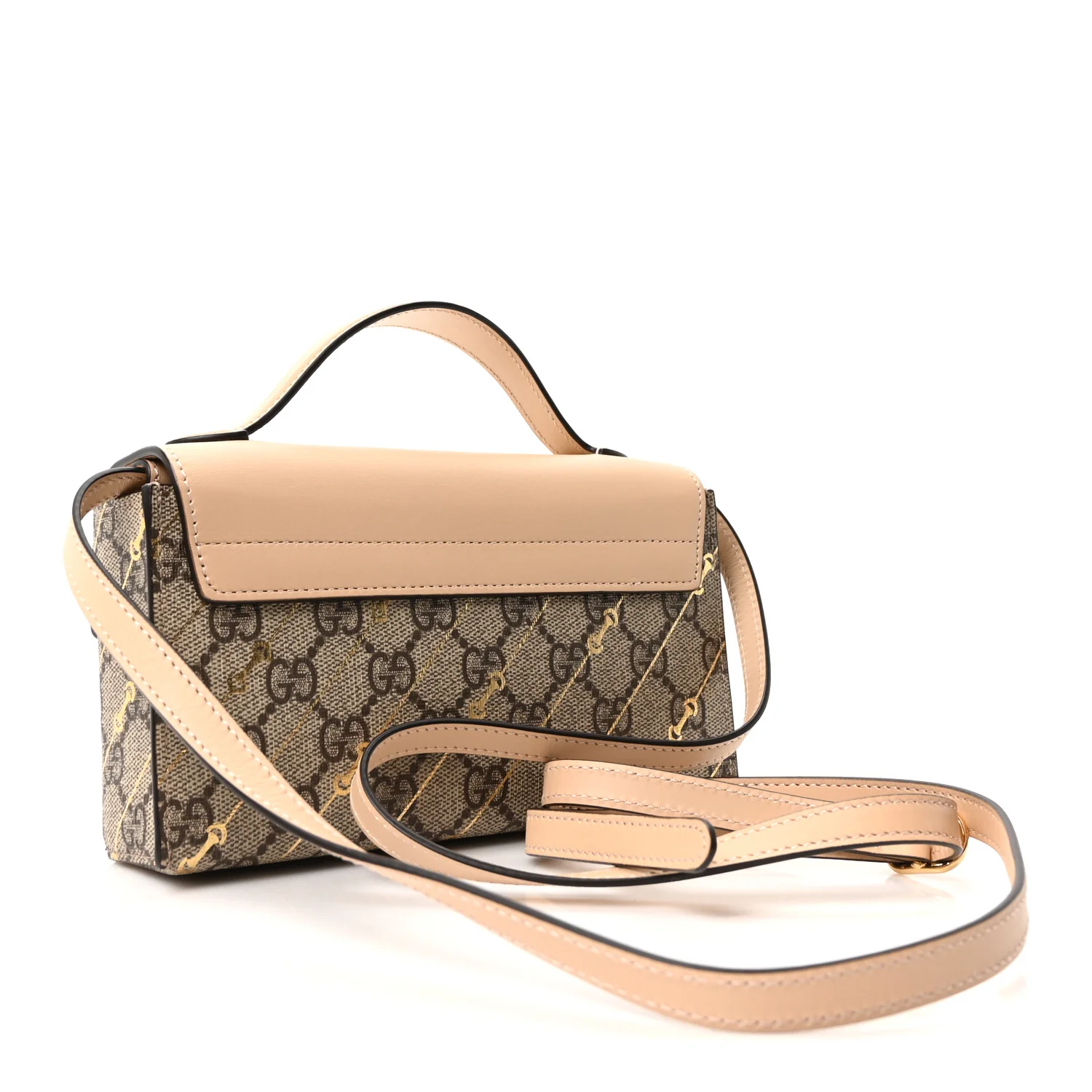 GG Supreme Monogram Calfskin Horsebit Print Mini Padlock Top Handle Shoulder Bag Beige Ebony Light Pink - Image 3