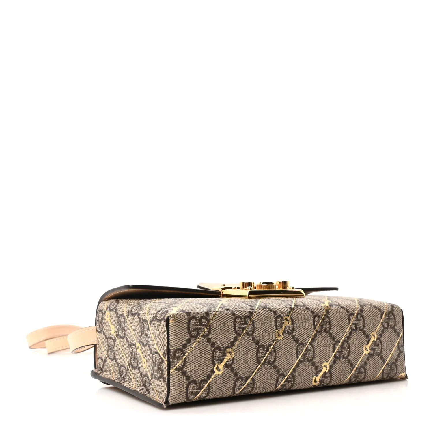 GG Supreme Monogram Calfskin Horsebit Print Mini Padlock Top Handle Shoulder Bag Beige Ebony Light Pink - Image 4