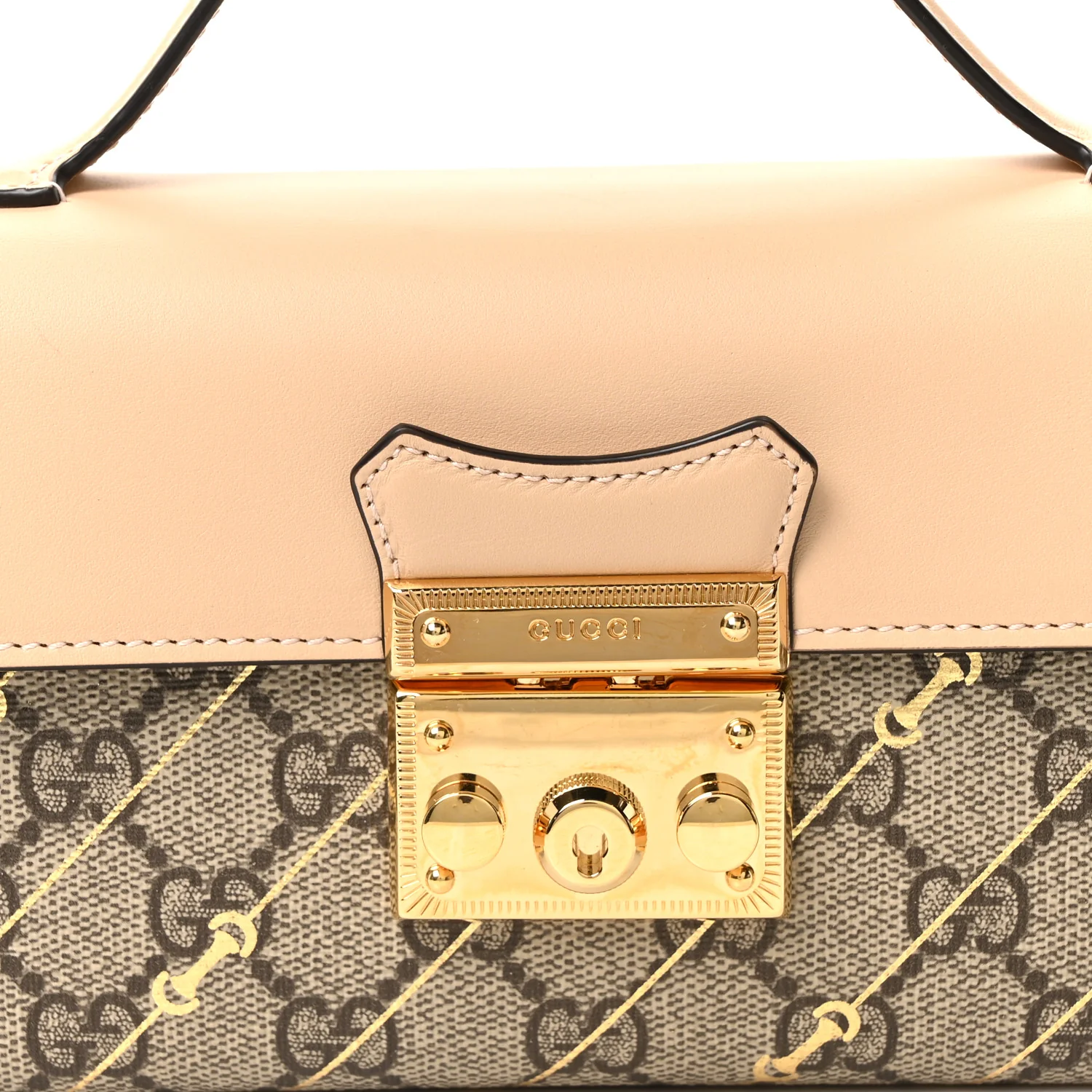 GG Supreme Monogram Calfskin Horsebit Print Mini Padlock Top Handle Shoulder Bag Beige Ebony Light Pink - Image 7