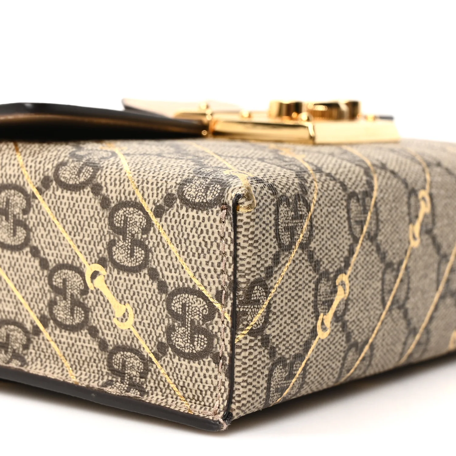 GG Supreme Monogram Calfskin Horsebit Print Mini Padlock Top Handle Shoulder Bag Beige Ebony Light Pink - Image 8