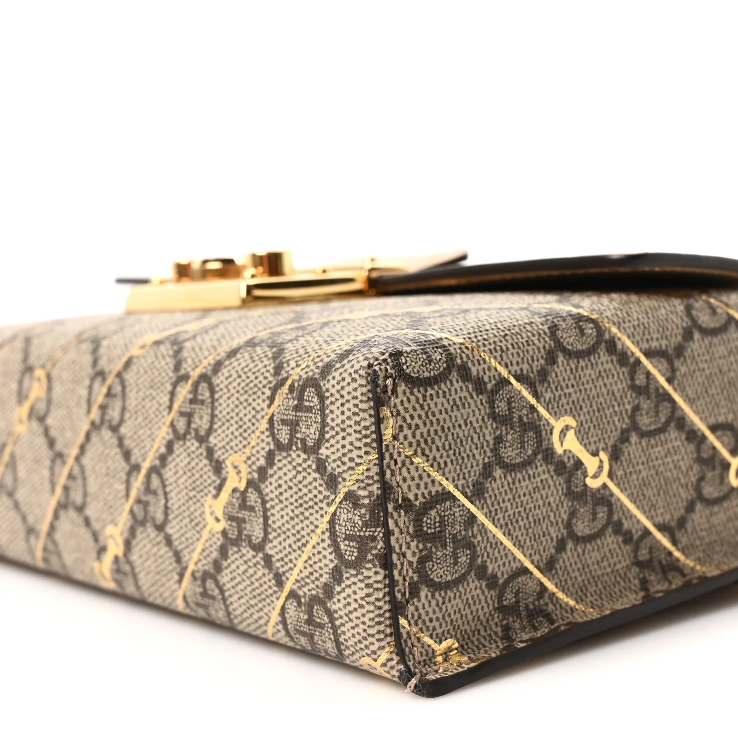 GG Supreme Monogram Calfskin Horsebit Print Mini Padlock Top Handle Shoulder Bag Beige Ebony Light Pink - Image 9
