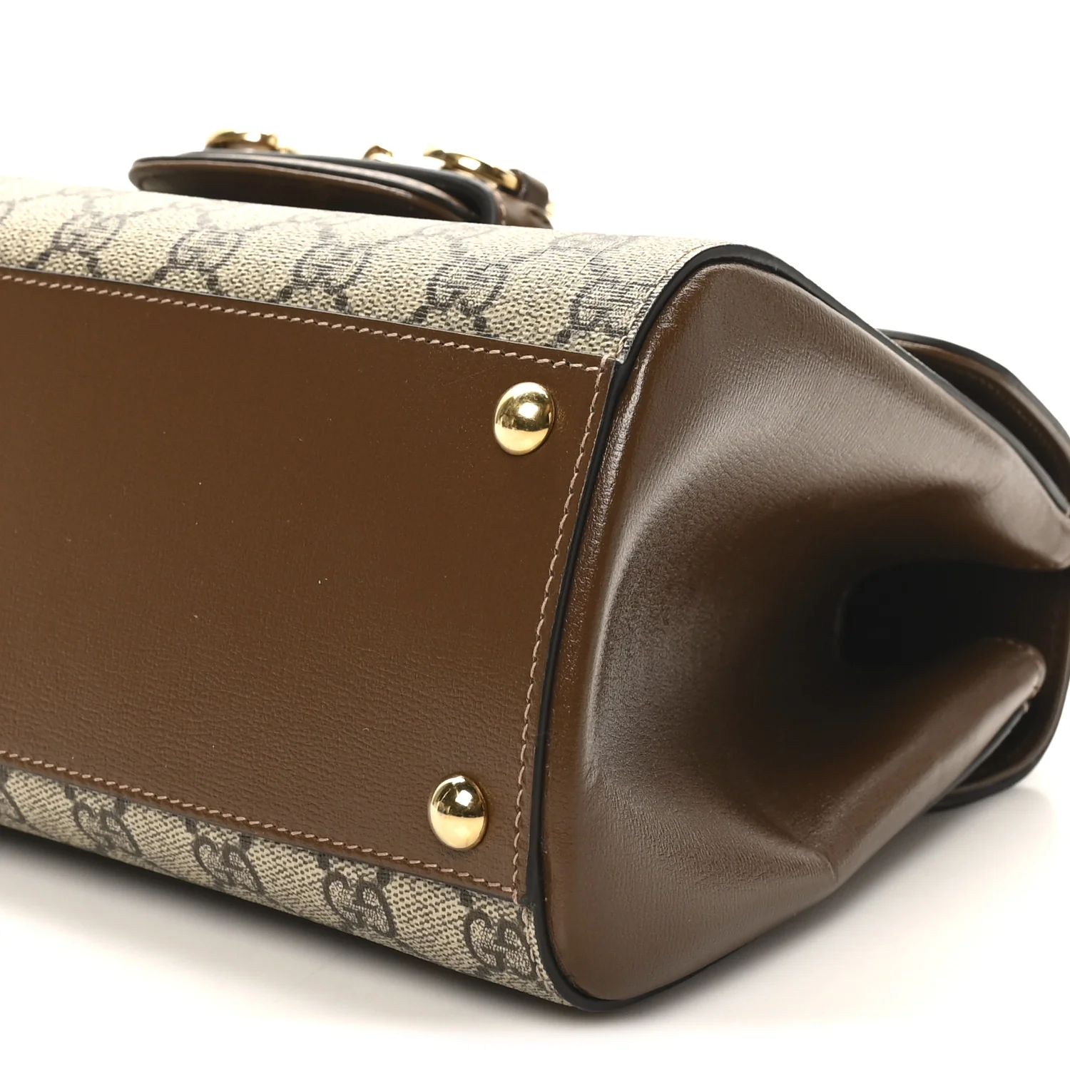 GG Supreme Monogram Calfskin Medium Horsebit 1955 Top Handle Bag Beige Ebony Brown Sugar - Image 10