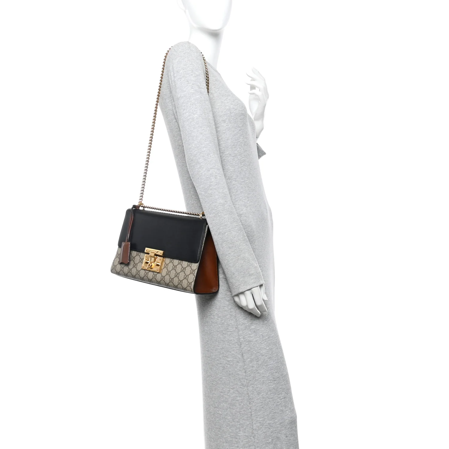GG Supreme Monogram Calfskin Medium Padlock Shoulder Bag Beige Black Cuir - Image 2