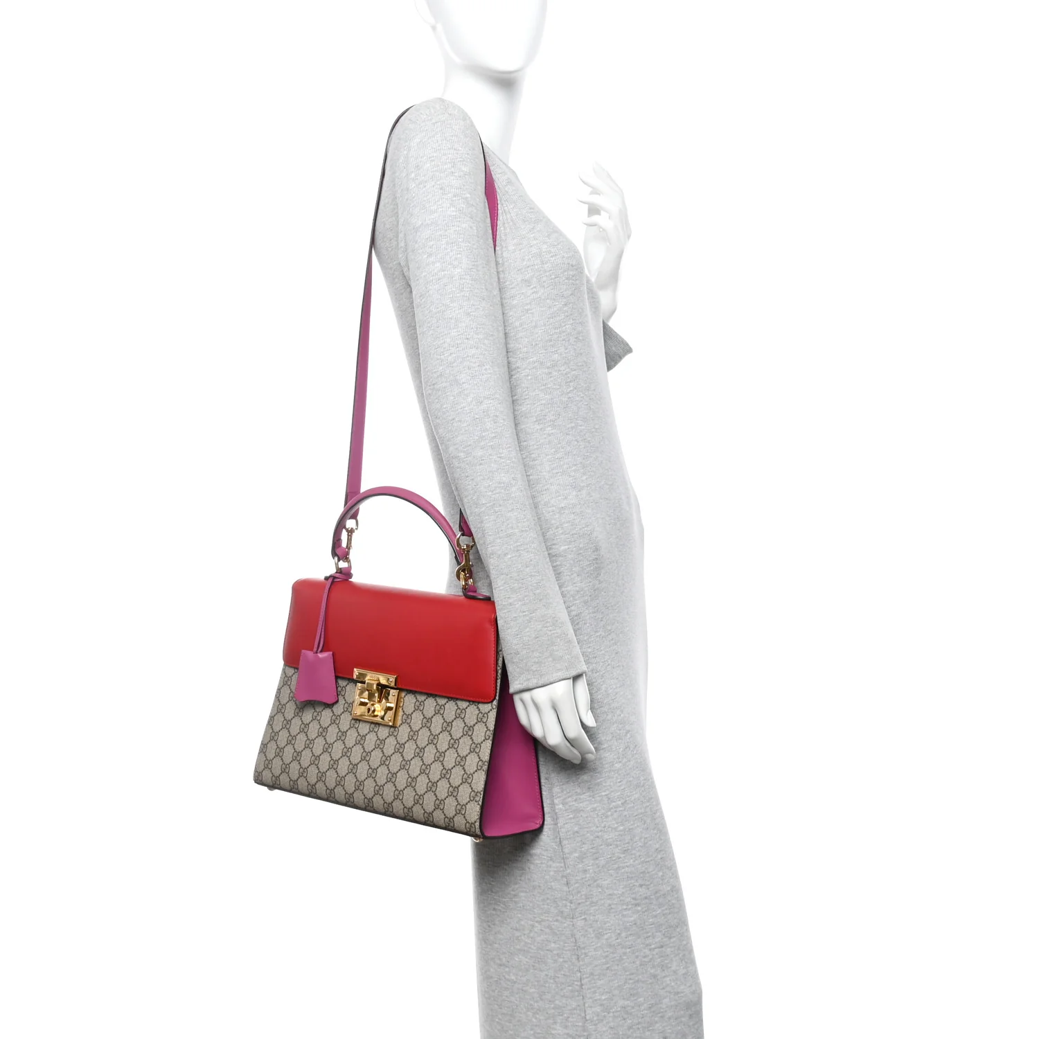GG Supreme Monogram Calfskin Medium Padlock Top Handle Bag Beige Hibiscus Red New Rosette - Image 2