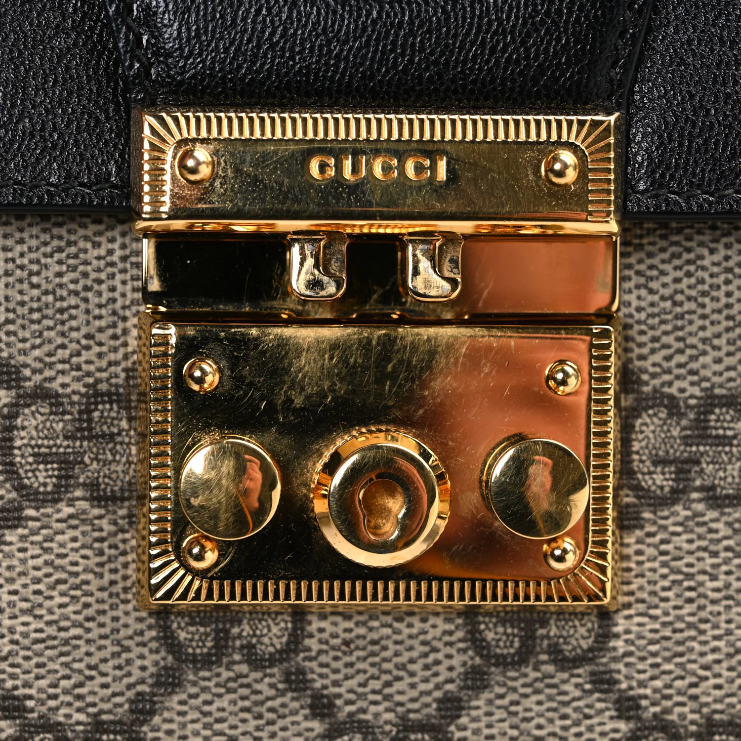 GG Supreme Monogram Calfskin Mini Padlock Top Handle Shoulder Bag Beige Black Cuir - Image 10