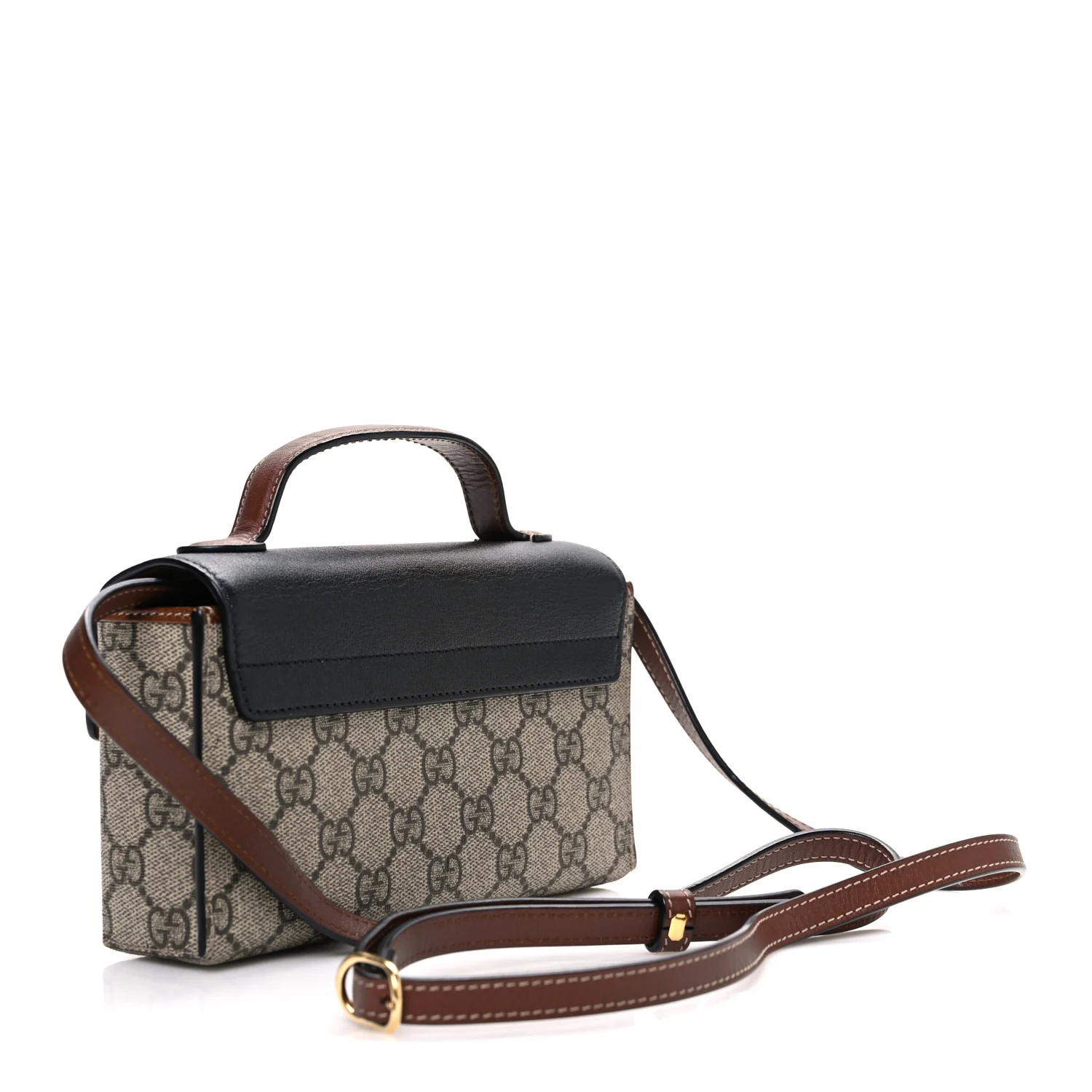 GG Supreme Monogram Calfskin Mini Padlock Top Handle Shoulder Bag Beige Black Cuir - Image 2