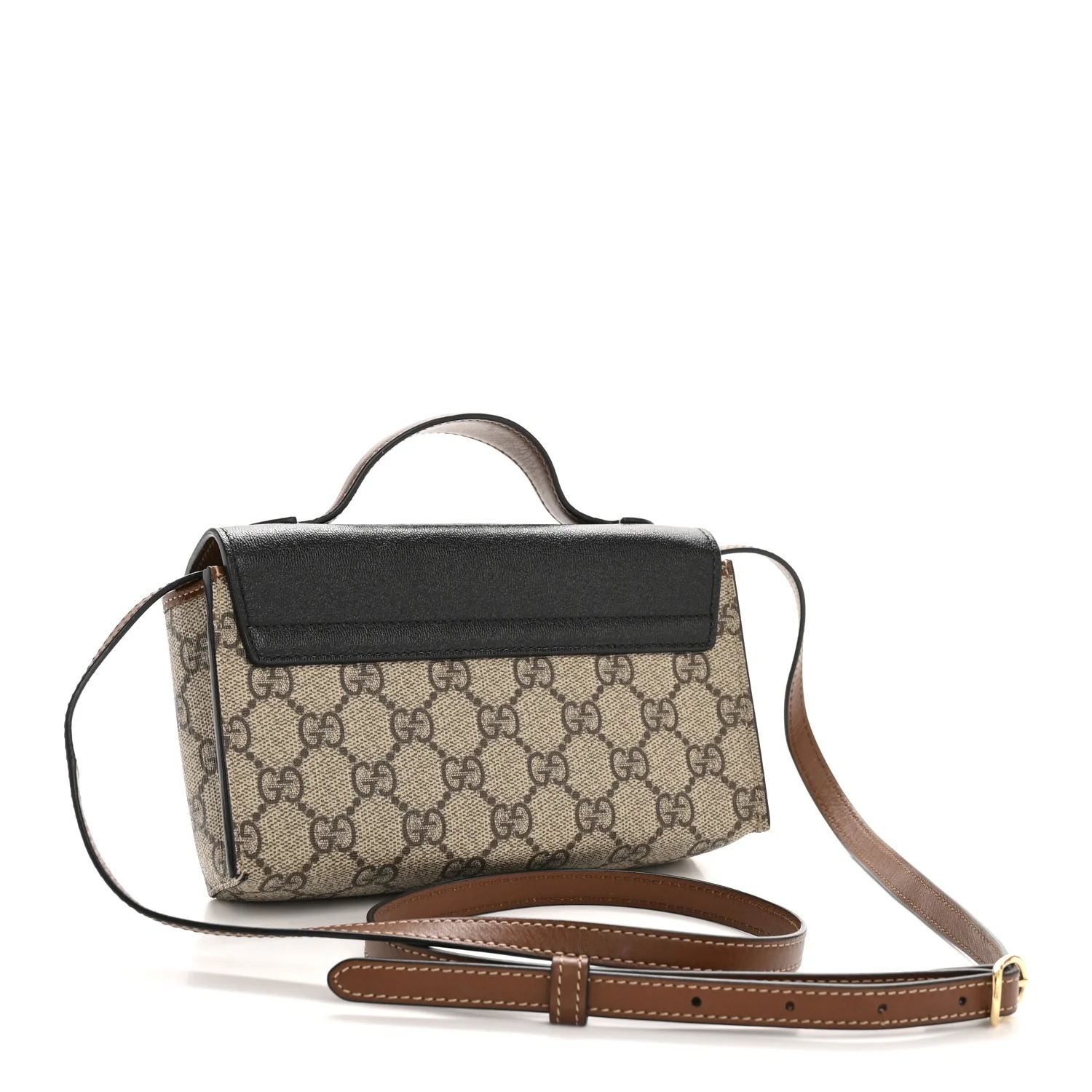GG Supreme Monogram Calfskin Mini Padlock Top Handle Shoulder Bag Beige Black Cuir - Image 3